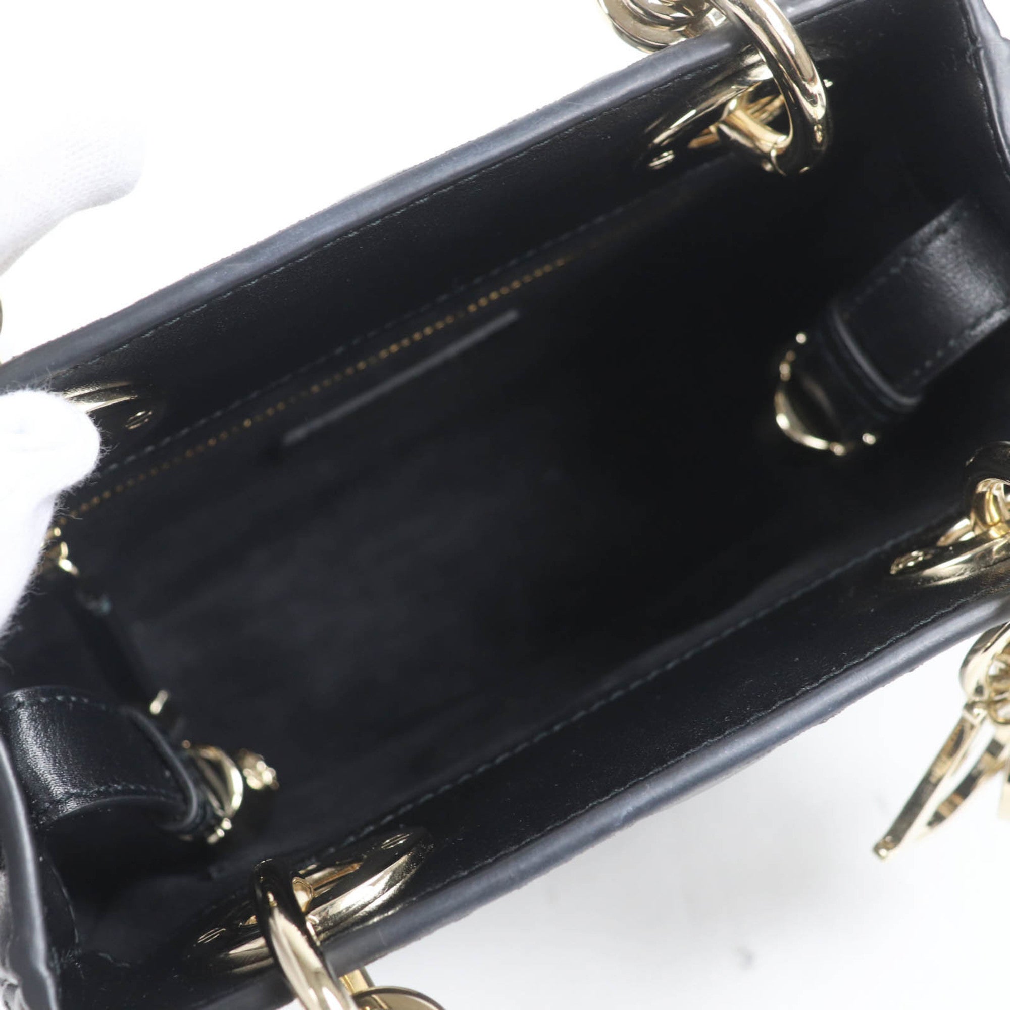 Christian Dior Cannage Lady 95.22 Mini Lambskin 2-Way Handbag/Shoulder Bag, Black, Gold Hardware, Dust Bag Included, Made in Italy — Like New