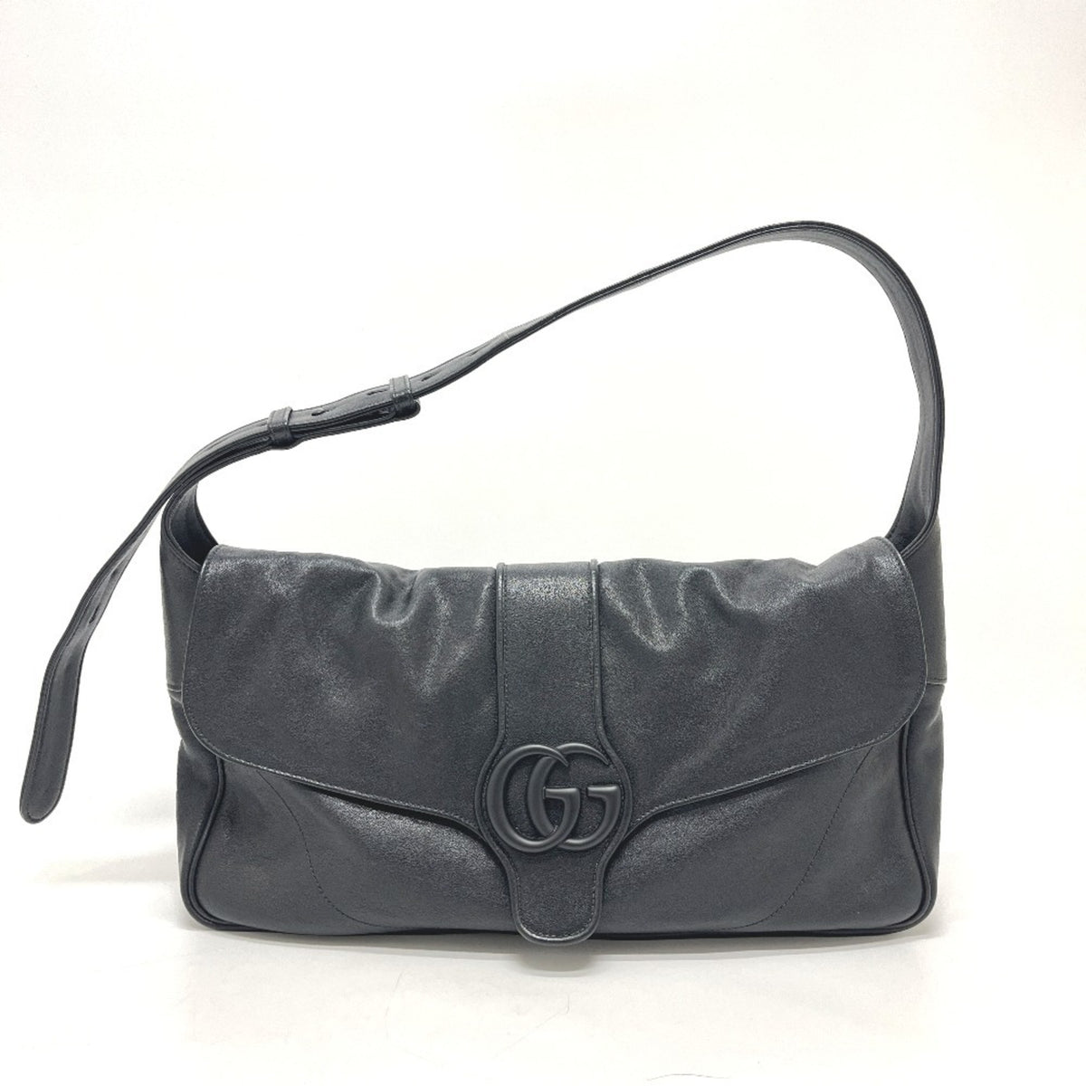 GUCCI 767209 GG Marmont Flap Bag, Handbag, Shoulder Leather, Women's, Black, Like New — Like New