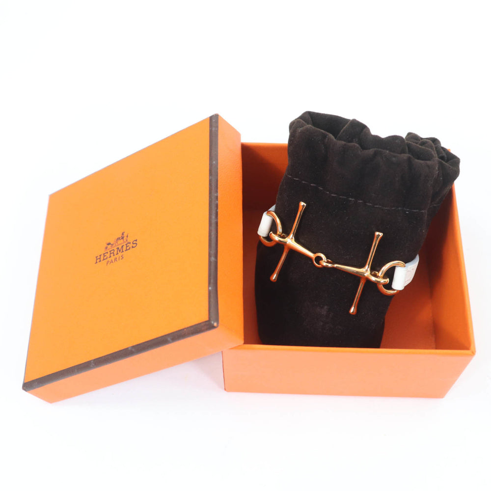 HERMES Mall Bracelet, Pink Gold Hardware, White Leather, T2, C Stamp, Box and Dust Bag Included, Made in France, Women's — Like New
