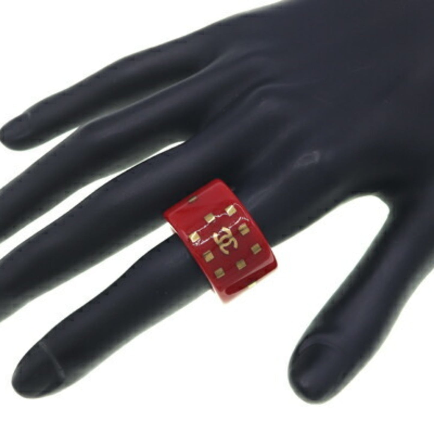 Chanel Ring, Red Plastic, 01A, 2001 Model, US Size 6.5/12, Coco Mark, Women's, CHANEL