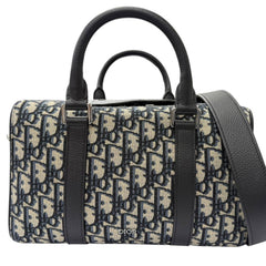 DIOR Homme 1ADDU114 Lango 26 Leather Oblique Jacquard Saddle 2-Way Shoulder Bag, Beige/Navy, Made in Italy, Men's, with Dust Bag — Like New