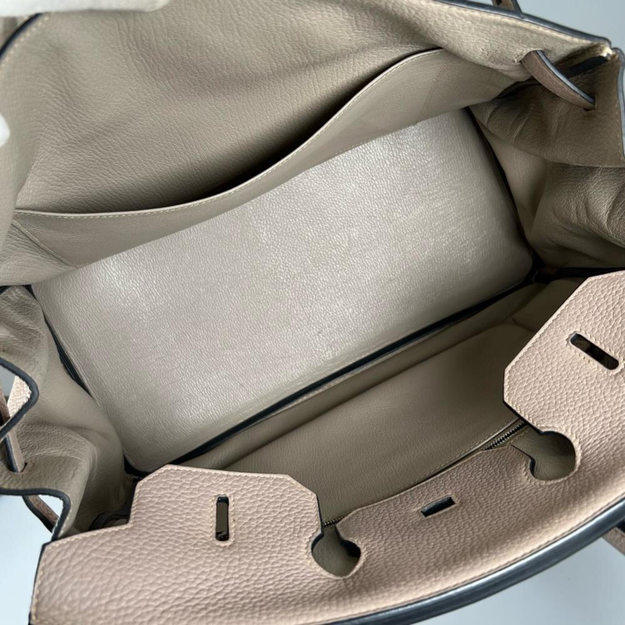 Hermes Birkin 35 handbag for women, with shield hardware, HERMES □P stamp, Taurillon leather, beige, 2012 model — Like New