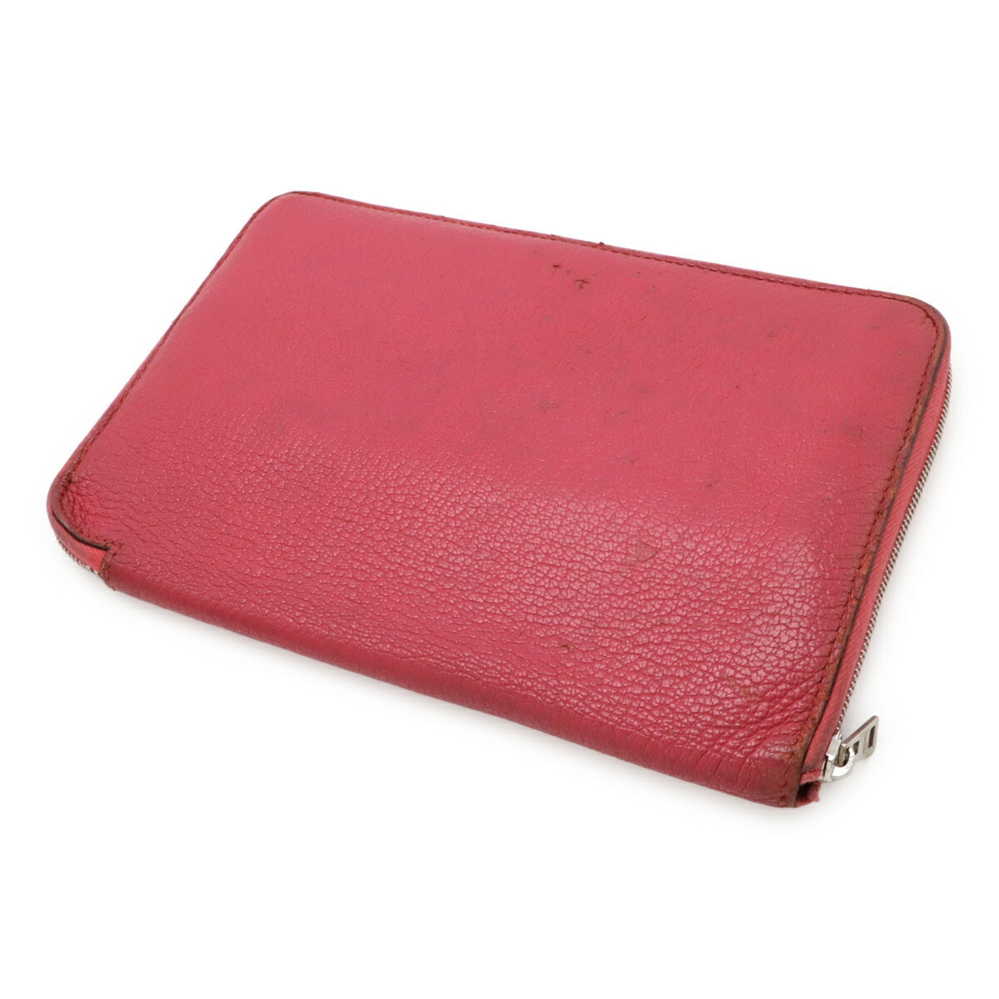 HERMES Azap Combine Round Long Wallet in Chevre Leather, Fuchsia Pink, Stamped with "M"