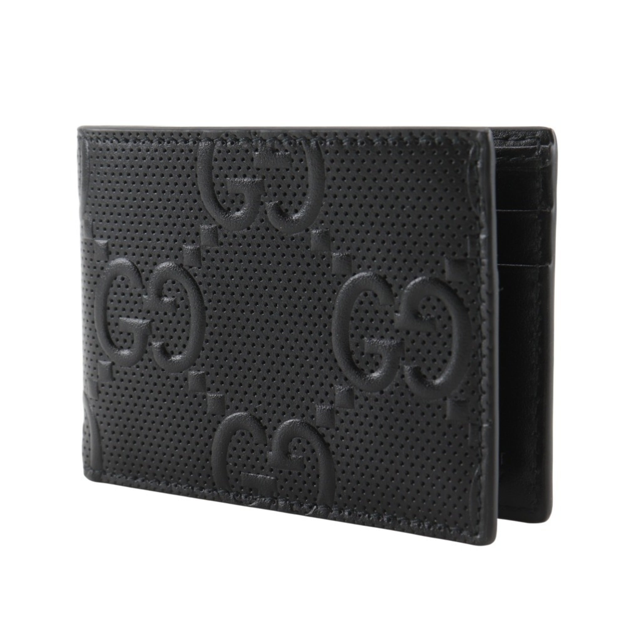 Gucci GG embossed bifold billfold 625559 in black calfskin with an open pattern for men