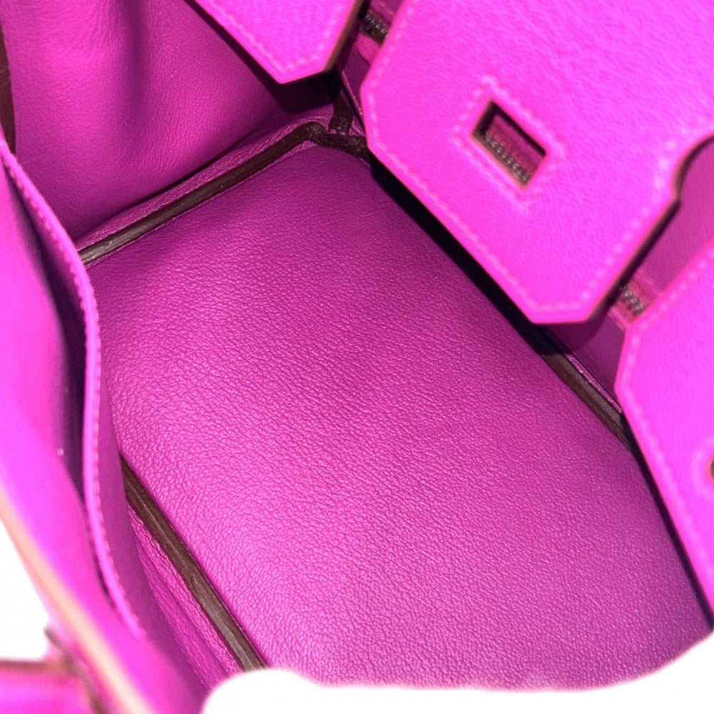 Hermes Birkin 25 handbag for women, with internal stitching, HERMES B stamp, Chevre leather, purple tones, silver hardware, 2023 model — Like New