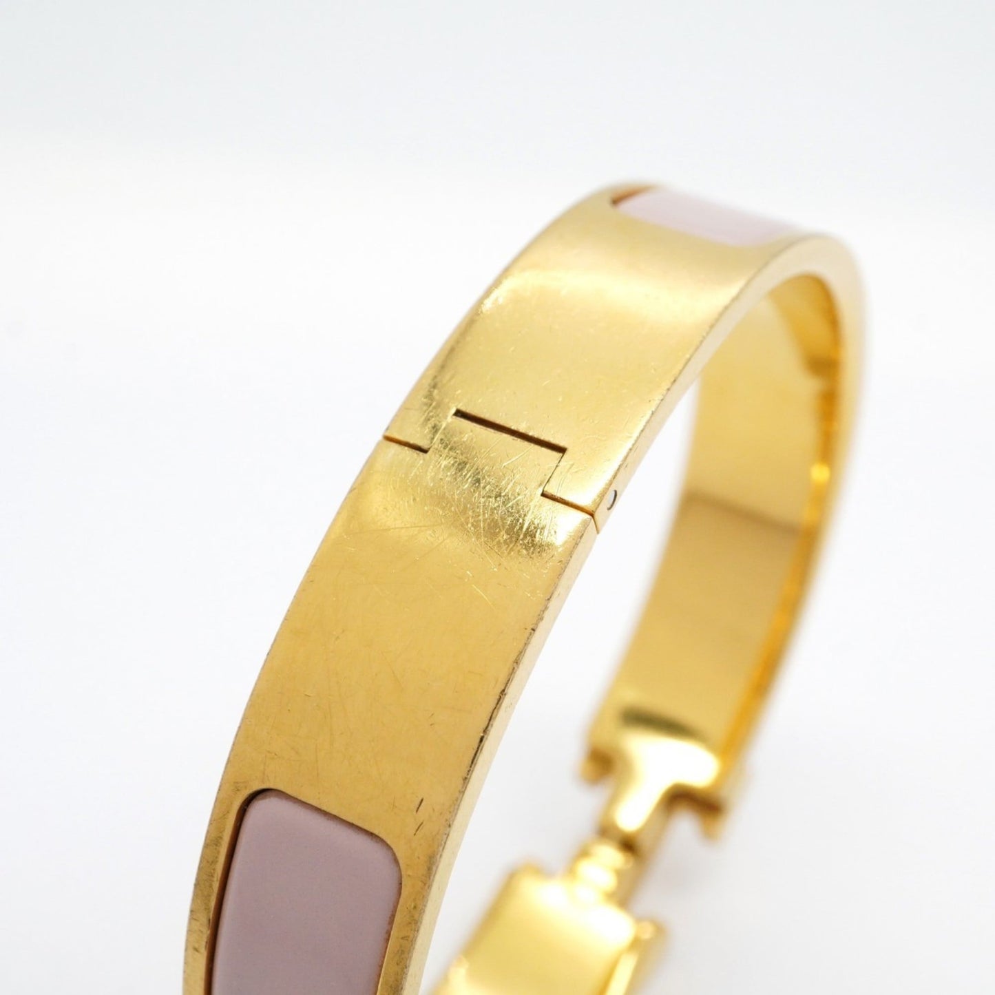 Hermes Hermès Click Clack PM Bangle, GP Plated Gold, Pink Beige, Women's