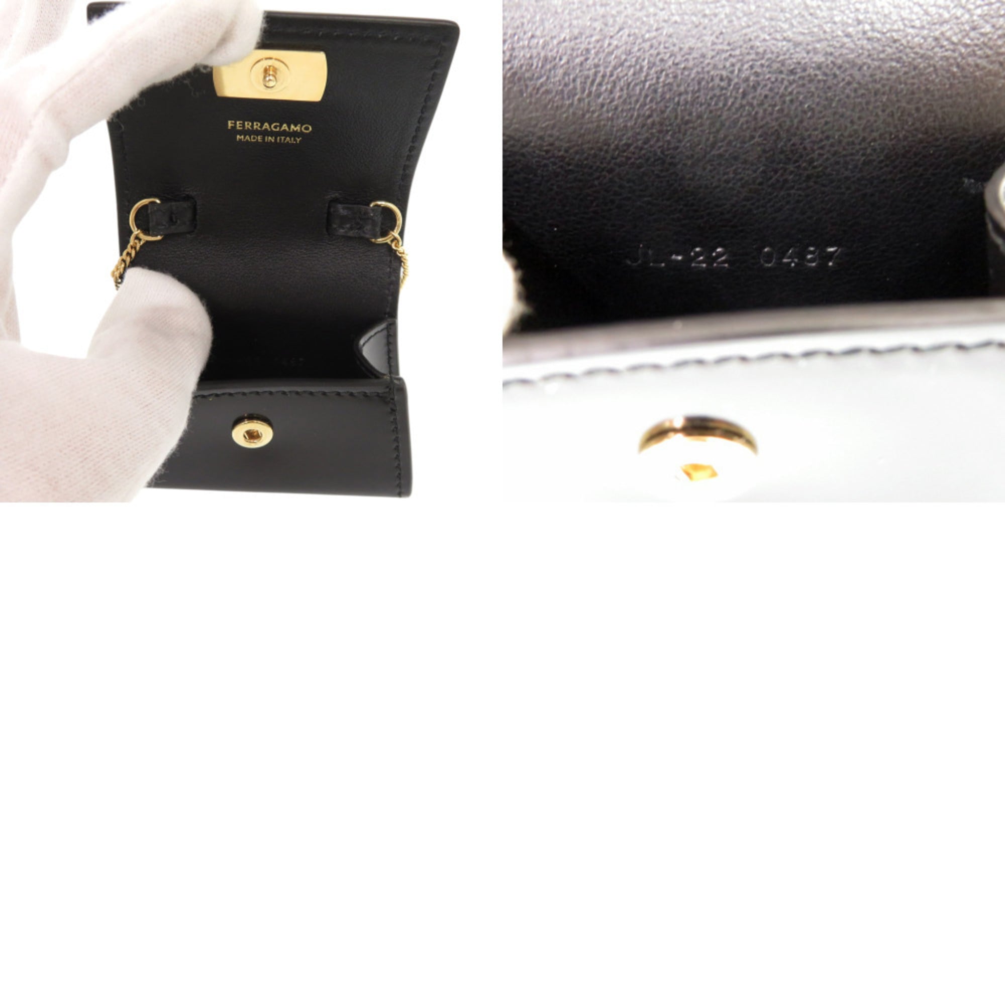 Salvatore Ferragamo Mini Gancini JL22-0487 Leather Black Chain Shoulder Bag 1475Salvatore — Like New