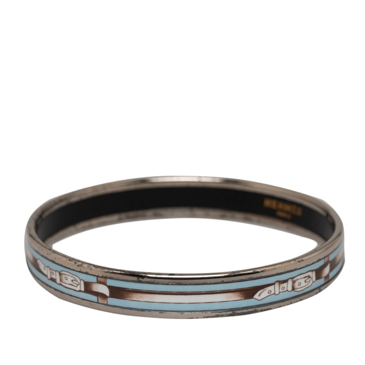 Hermes Enamel PM Cloisonne Bangle Silver Light Blue Metal Women's HERMES