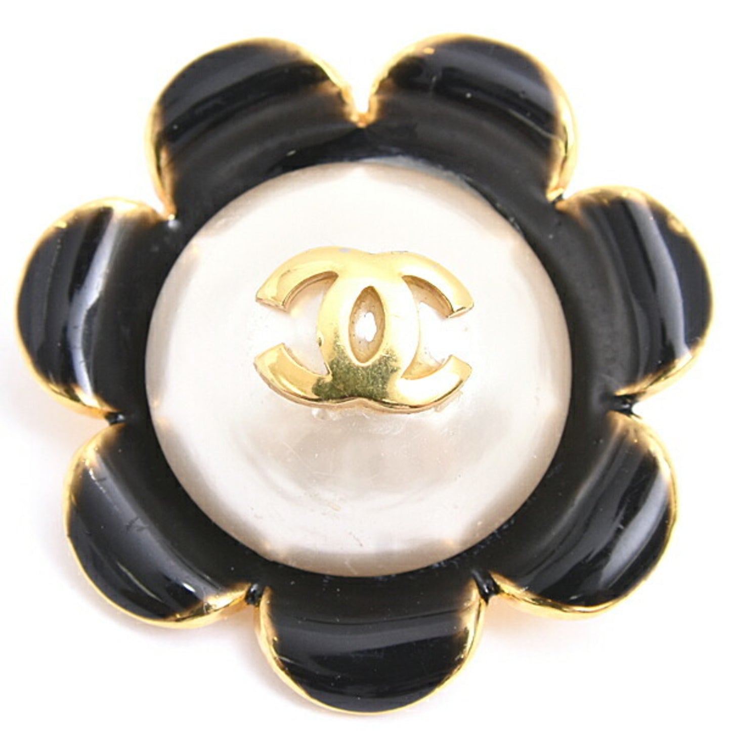 Chanel Brooch for Women, Coco Mark, Flower, Imitation Pearl, Black, Gold, Faux CHANEL, 24 GP
