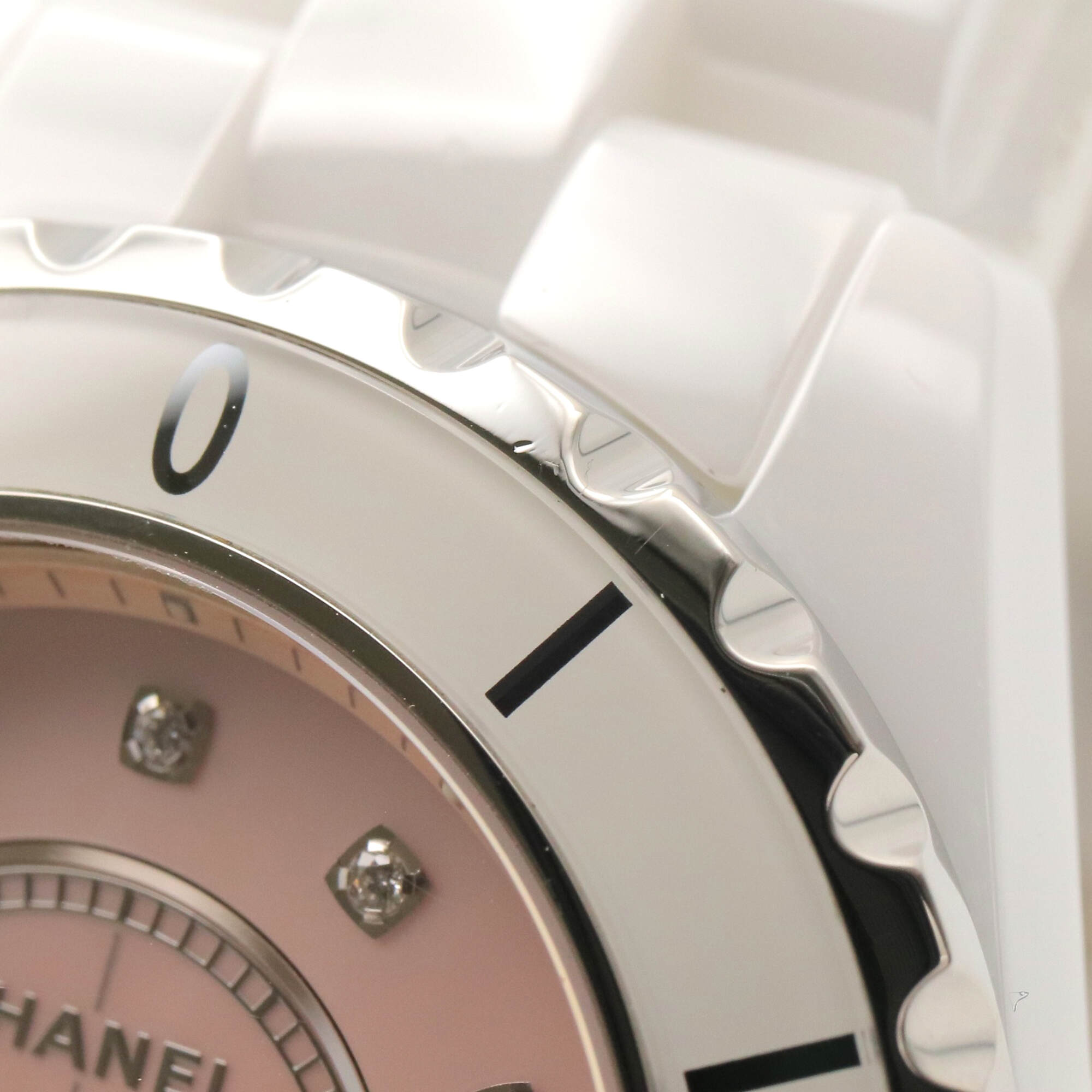 Chanel J12 12-Diamond Watch, Ceramic, Diamond, Ladies, Pink Tone, Shell, H5513 — Very Good