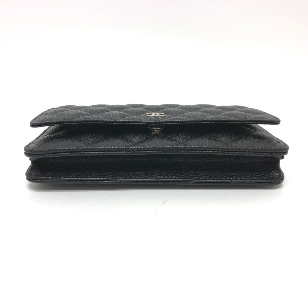 CHANEL AP0250 Matelasse Coco Mark Classic Chain Wallet Shoulder Bag Caviar Skin Women's Silver Hardware Black — New - Store Return