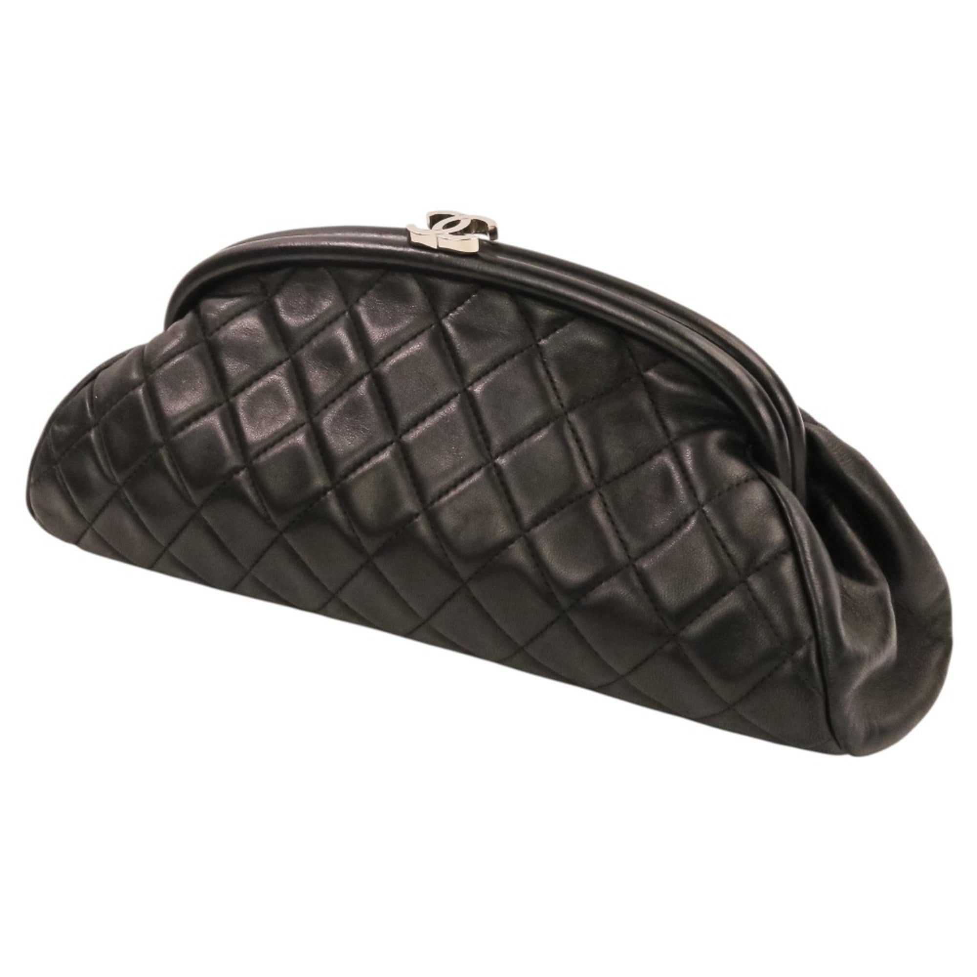 CHANEL Timeless Quilted Coco Mark Leather Clasp Clutch Bag, Black, Women's — Like New