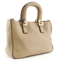 Fendi FF Tote Small Handbag 2-Way Shoulder Bag 8BH367 Calfskin Beige 2-way A5 Magnetic Closure Women's — Like New