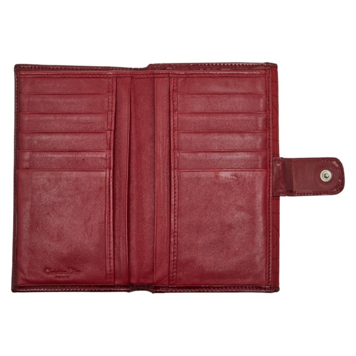 Christian Dior Dior Cannage Stitch Long Wallet Red Nylon Leather Women's