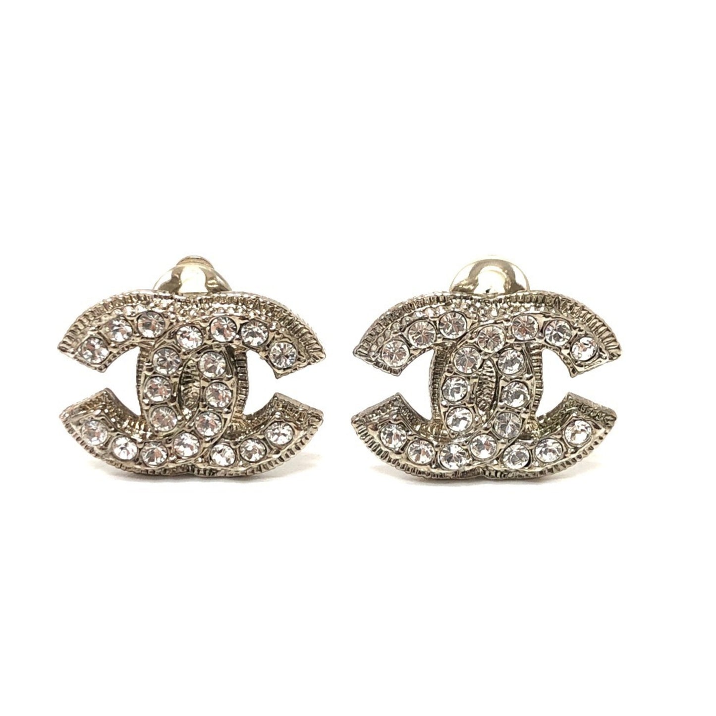 CHANEL CC Coco Mark Rhinestone Earrings A12V, Metal, Women's, Silver