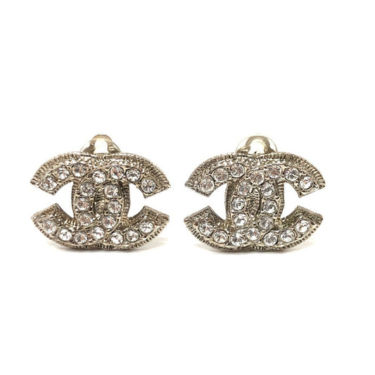 CHANEL CC Coco Mark Rhinestone Earrings A12V, Metal, Women's, Silver