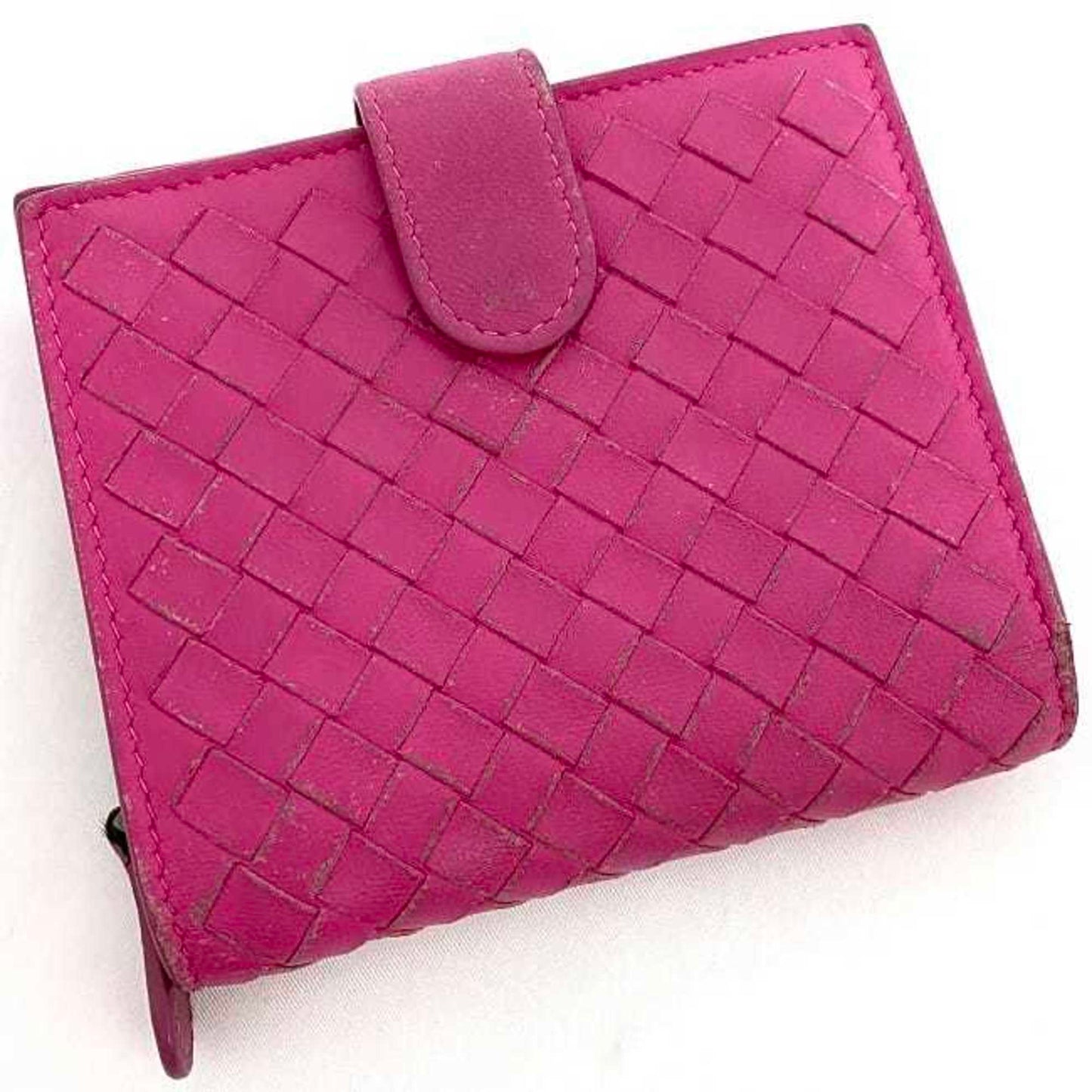 Bottega Veneta Bi-fold Wallet Pink Intrecciato Compact Leather BOTTEGA VENETA Women's