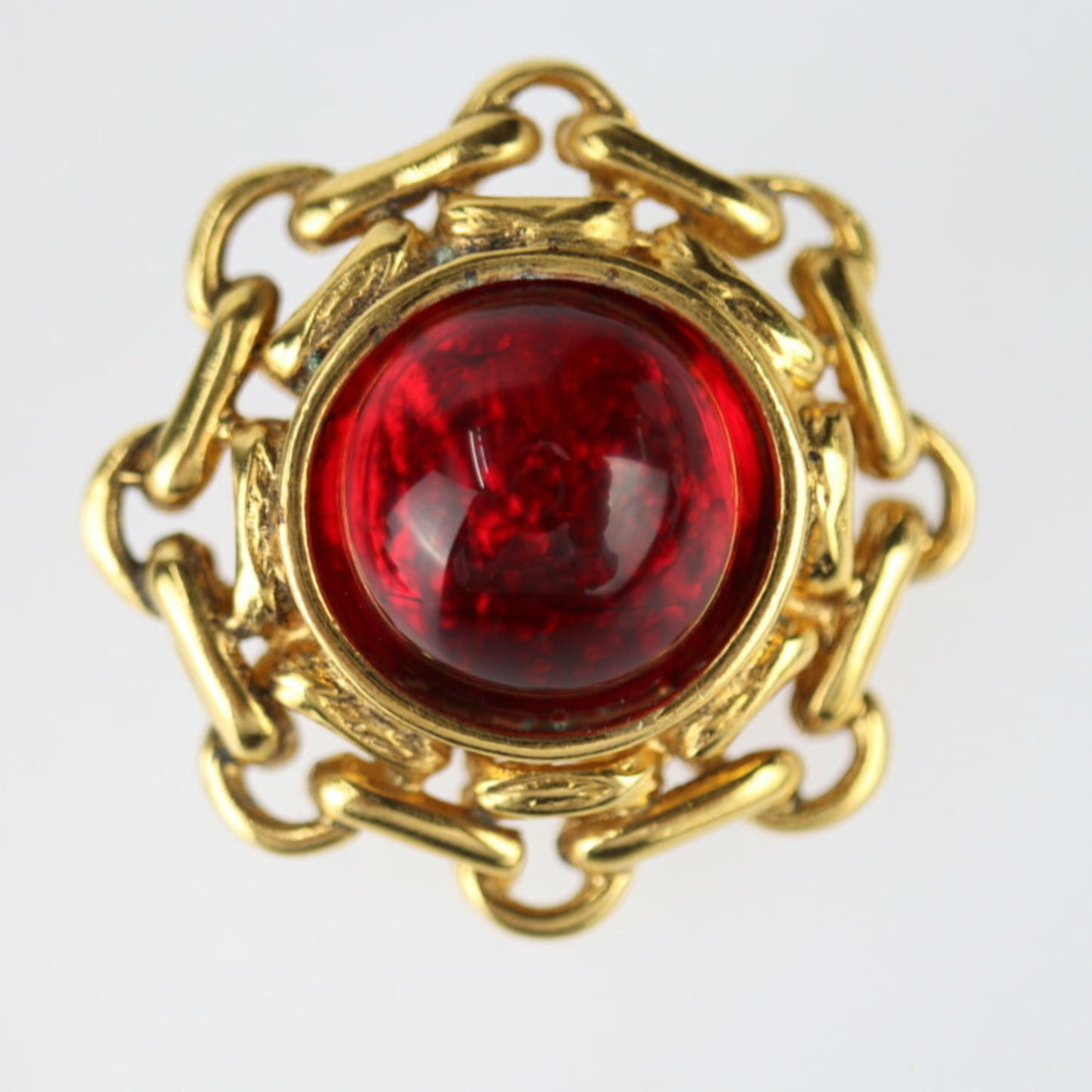 CHANEL Gripoa Round Earrings - Metal Bijou Gold Red Clip-on R2408113001026