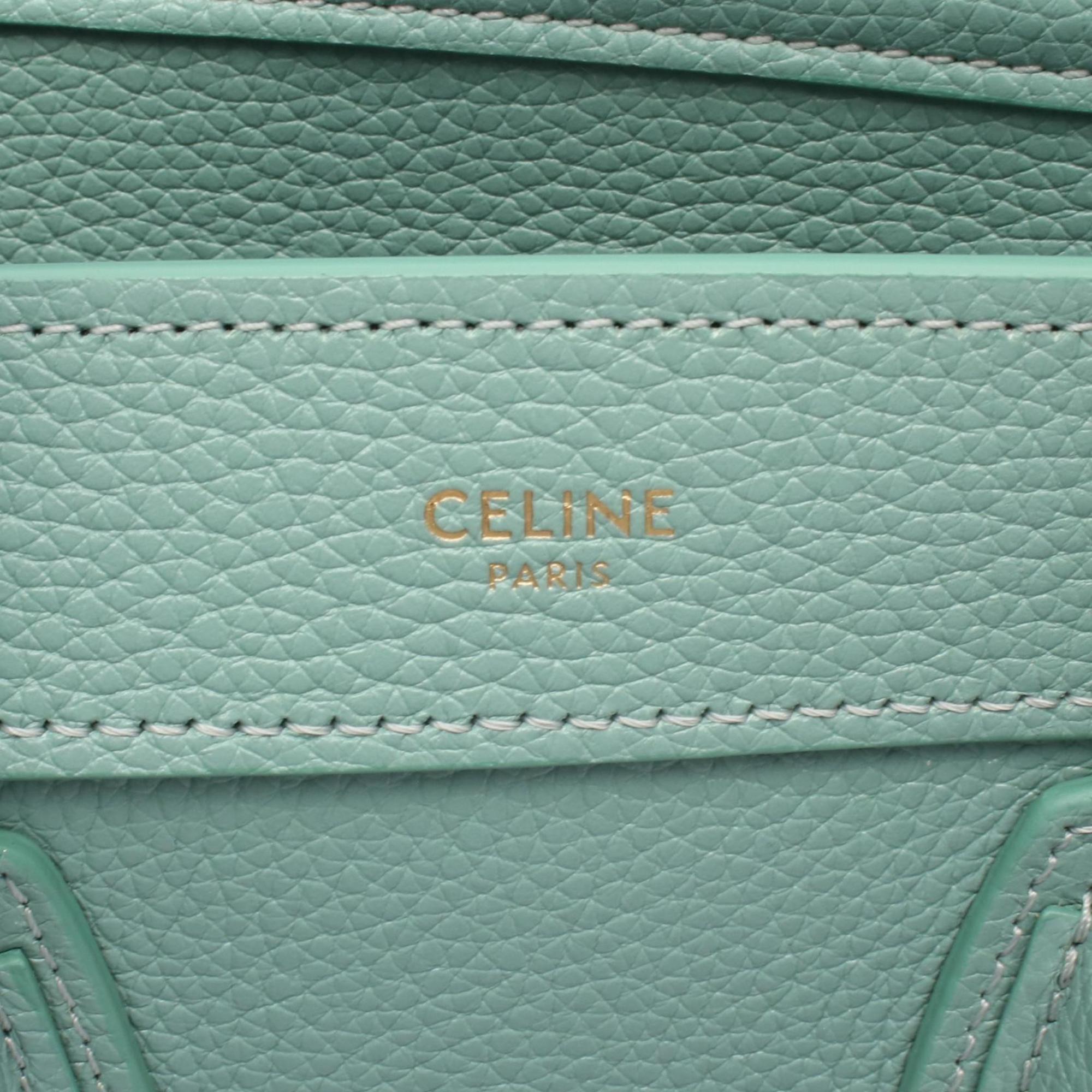 Celine Luggage Nano Shopper Handbag, Leather, Women's, Green