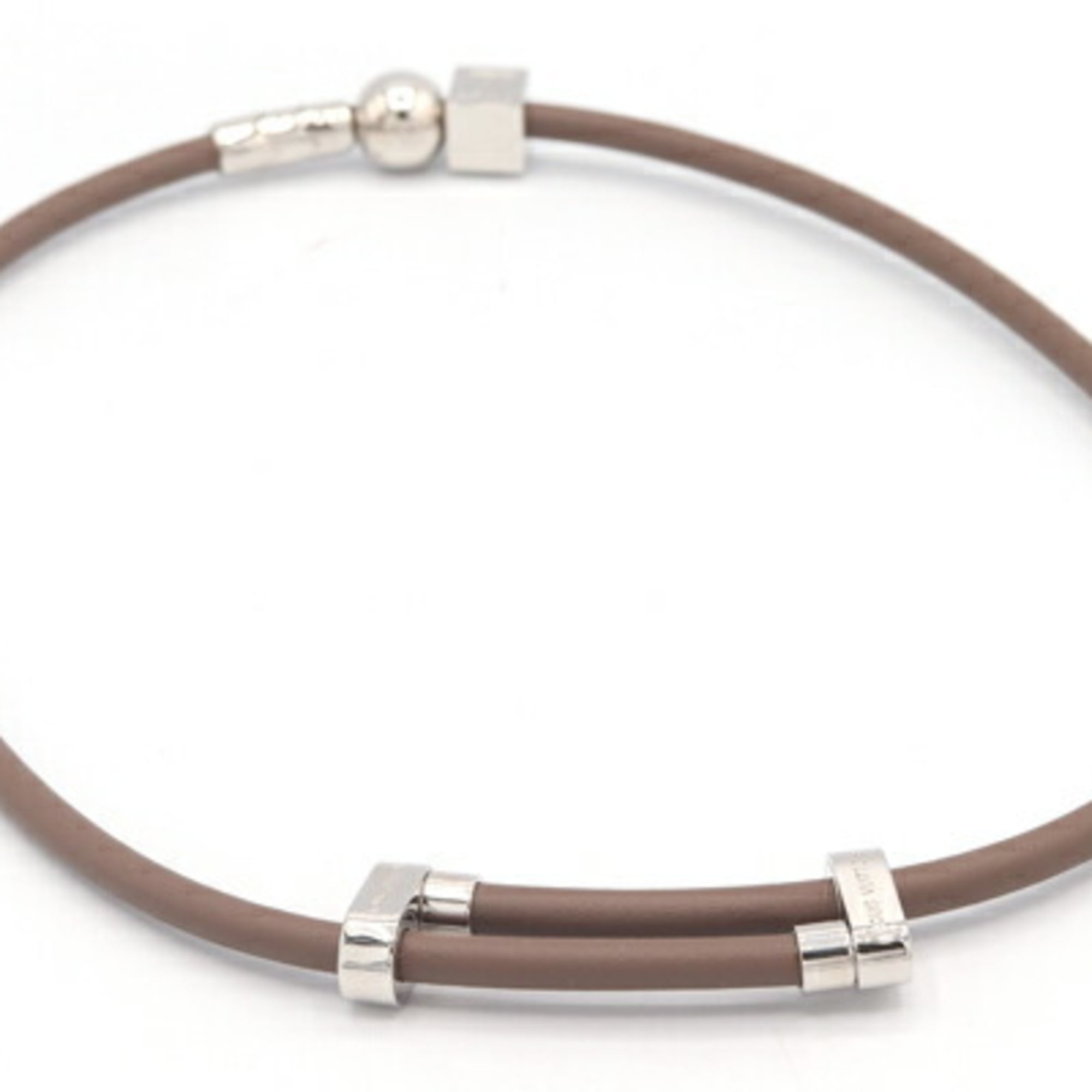 Louis Vuitton Choker LV Cordage MP1682 Greige Silver Leather and Metal Necklace for Women — Like New