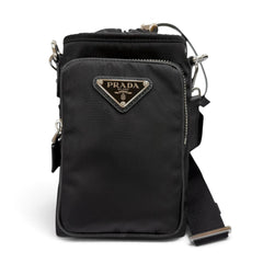 PRADA 2ZH155 Nylon Leather Re-Nylon Triangle Logo Plate Phone Case Shoulder Bag Black Silver Hardware Made in Italy Men's Comes with Box — Like New
