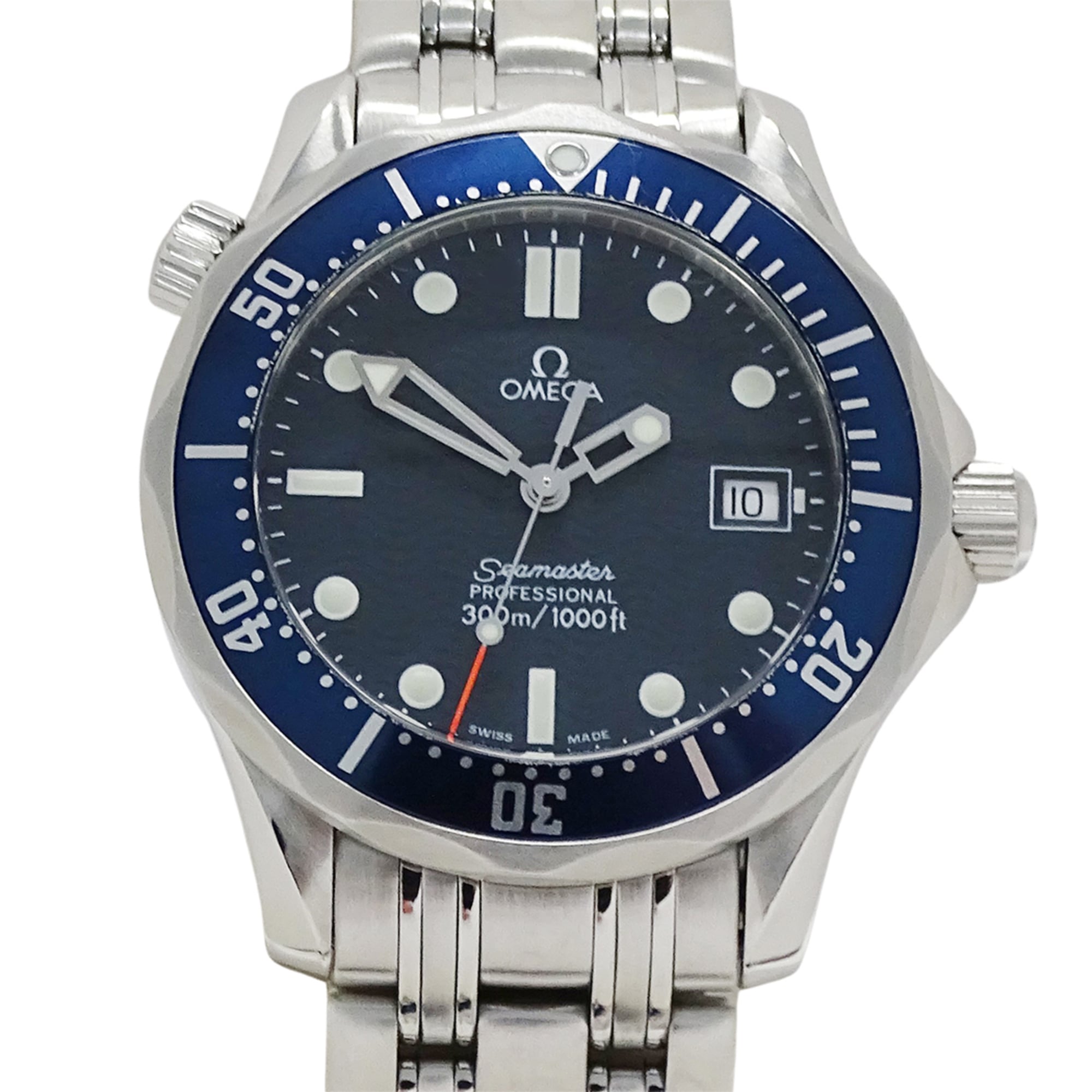 Omega Seamaster 2561.80 Watch, Boys' Size, Brand, Professional, 300m Water Resistant, Date, Quartz, Stainless Steel (SS), Silver, Blue — Good