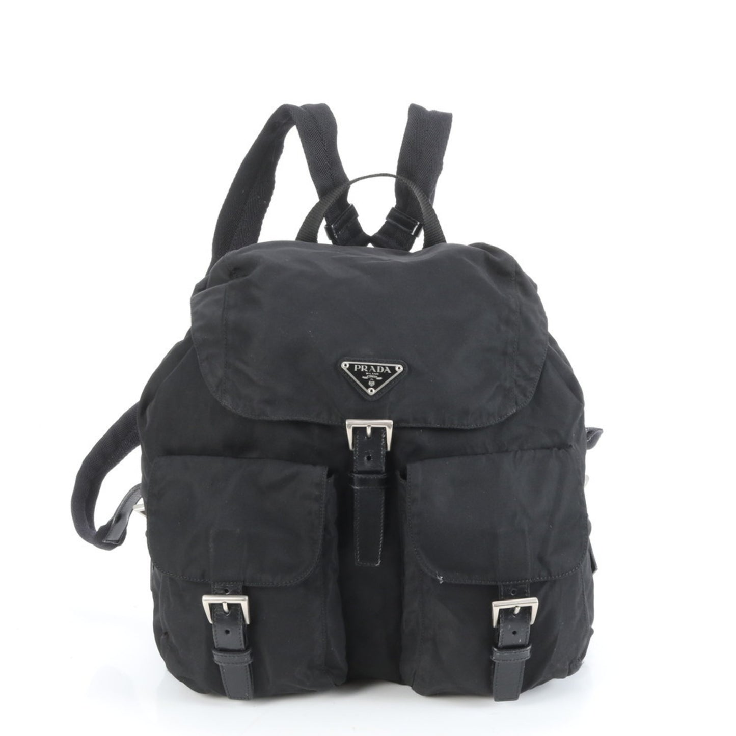 Prada Tessuto nylon triangle logo leather backpack for women