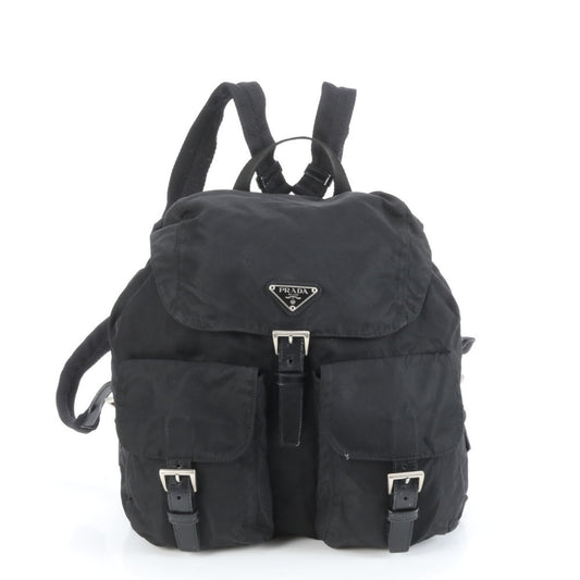 Prada Tessuto nylon triangle logo leather backpack for women