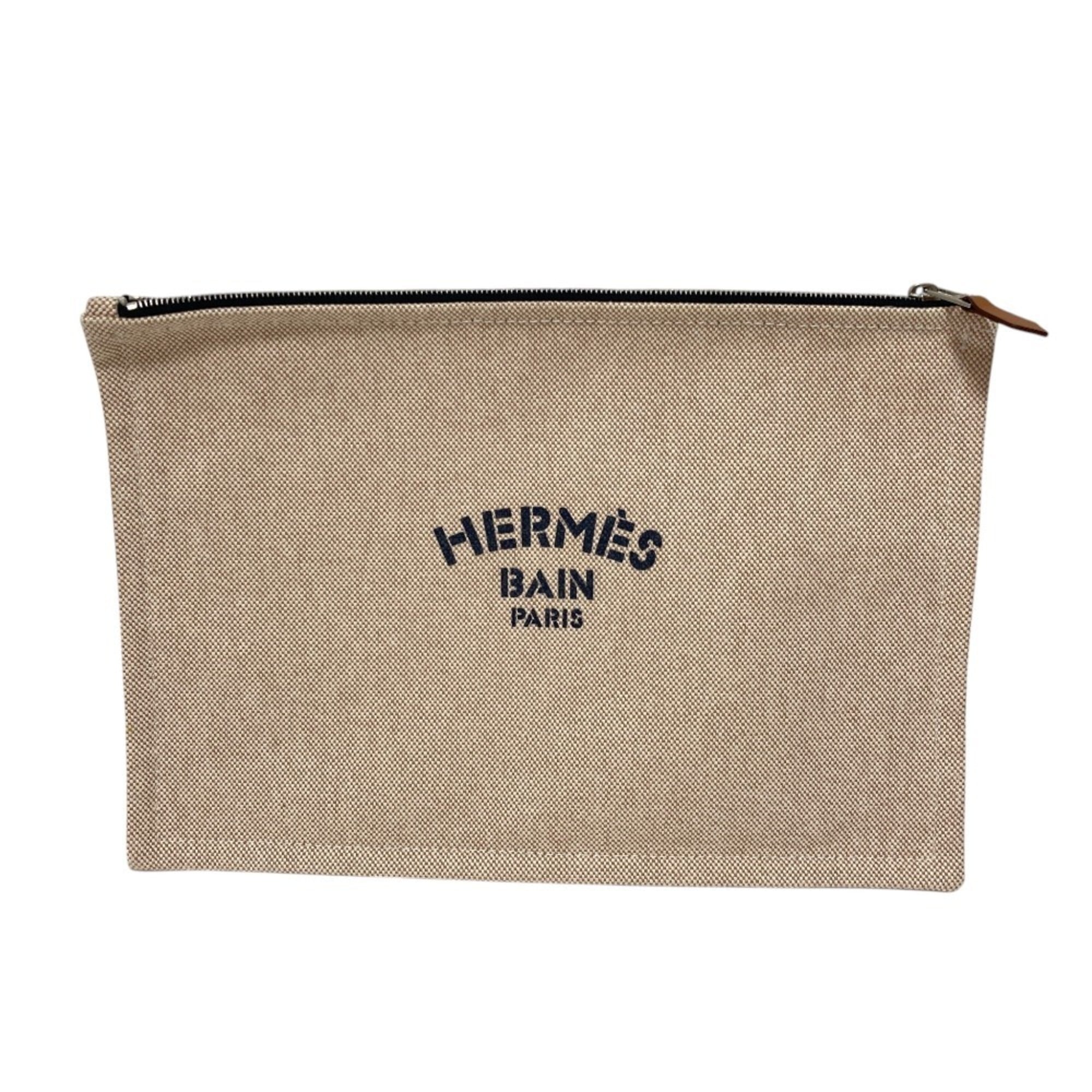 HERMES New Yachting GM Canvas Flat Pouch, Beige, Men's & Women's — Like New