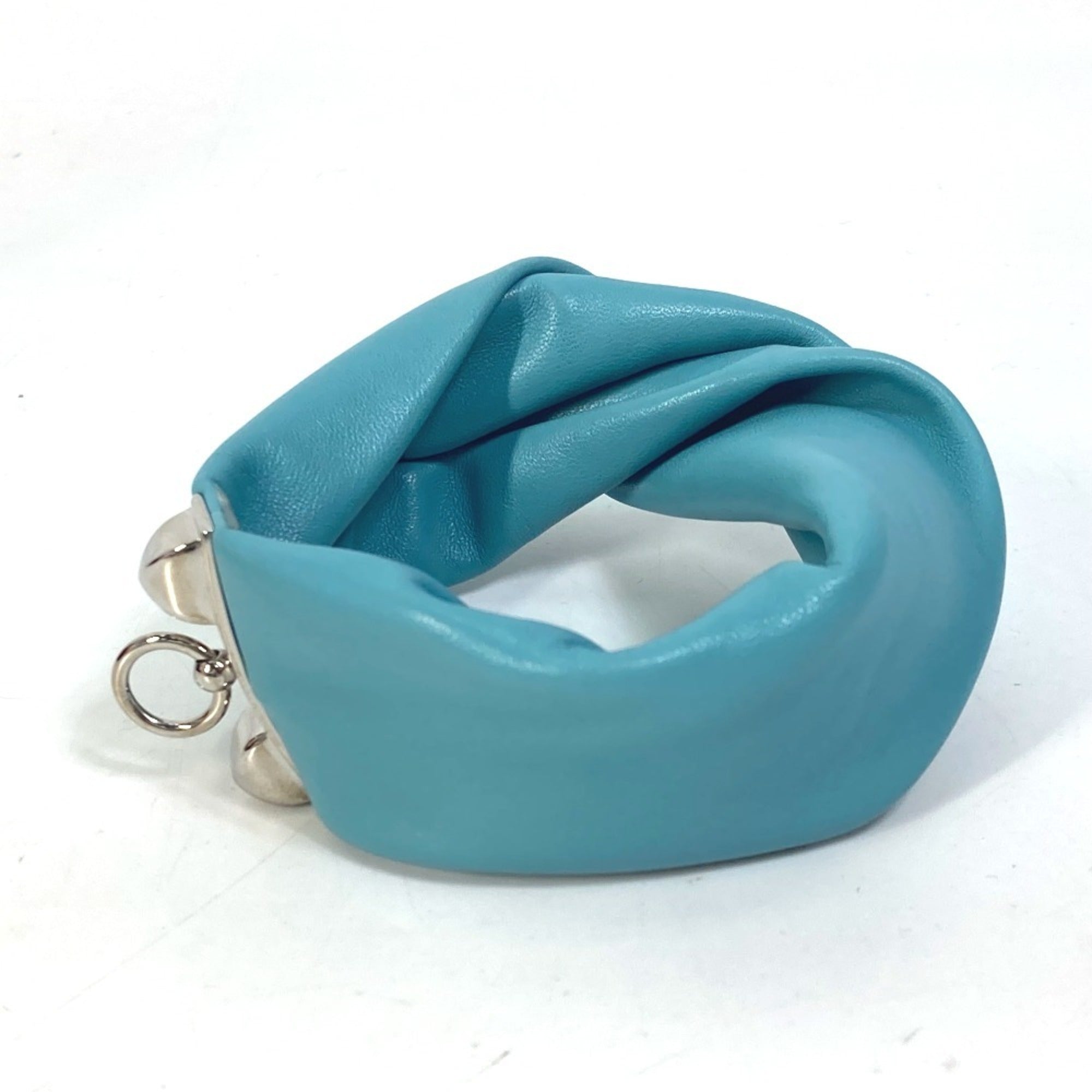 HERMES Medor Torsade Petit H Bracelet, Leather, Women's, Light Blue — Like New