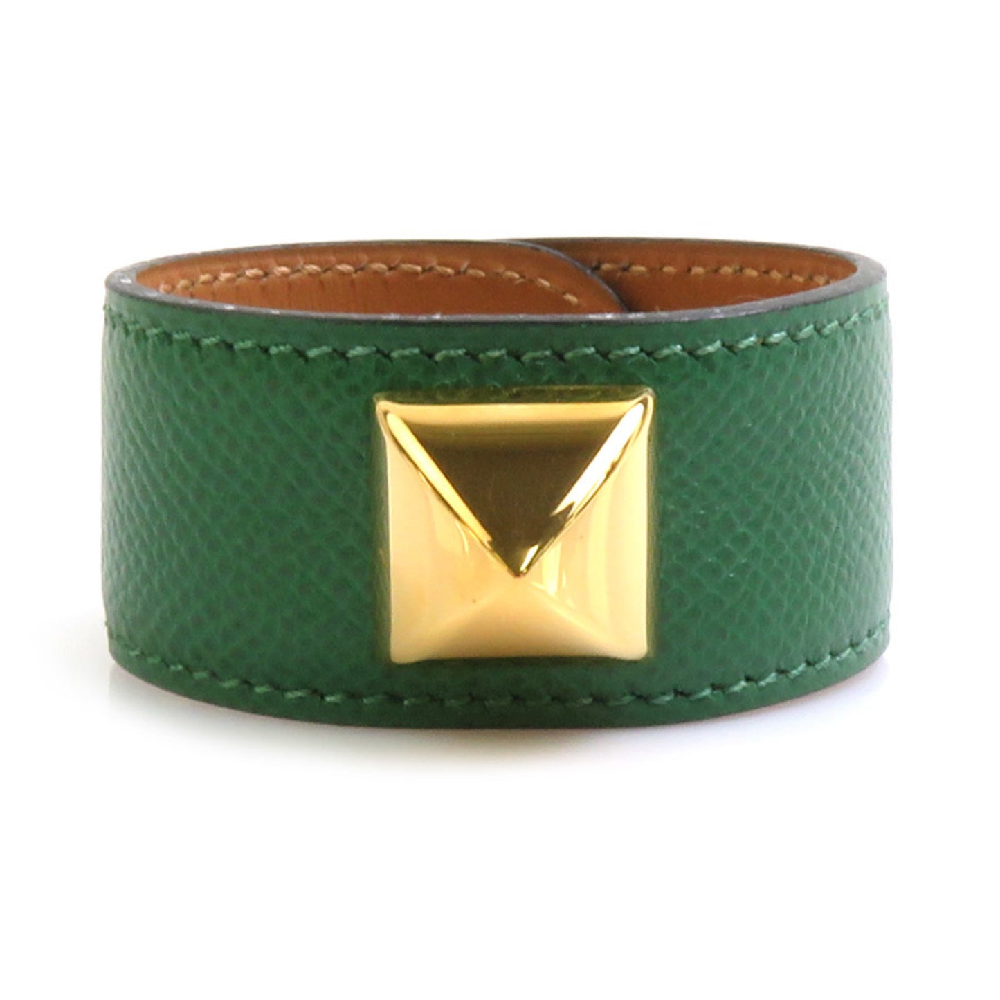 Hermes HERMES bracelet Medor leather metal green gold ladies e60427a