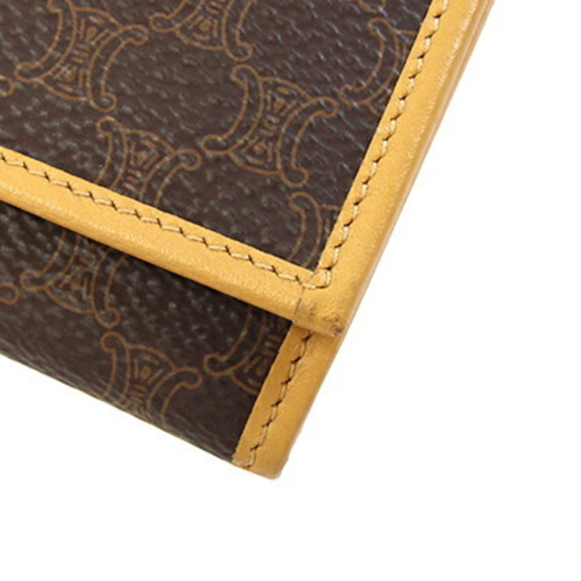 Celine bifold long wallet in macadam, dark brown, beige, PVC, and leather. Women's.