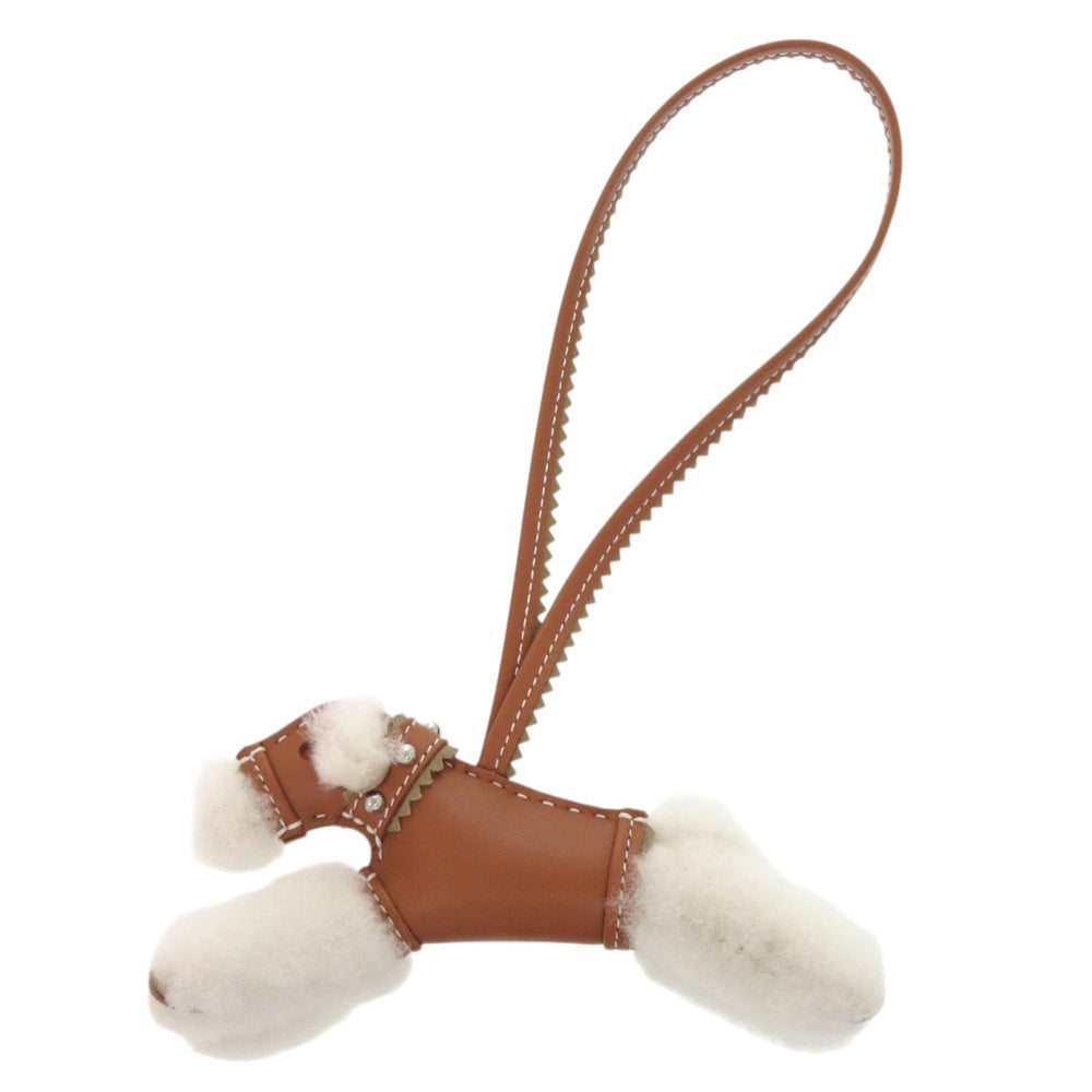 Hermes Badie Studded Sheepskin Agneau Milo Gold Silver Hardware K Stamp (Made in 2025) Accessory Bag Charm Brown 1268 HERMES — New - Store Return