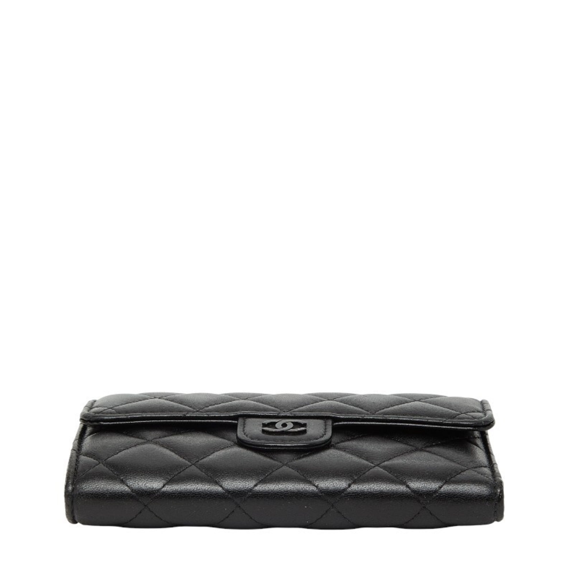 CHANEL Coco Mark Matelasse Tri-fold Wallet in Black Lambskin for Women