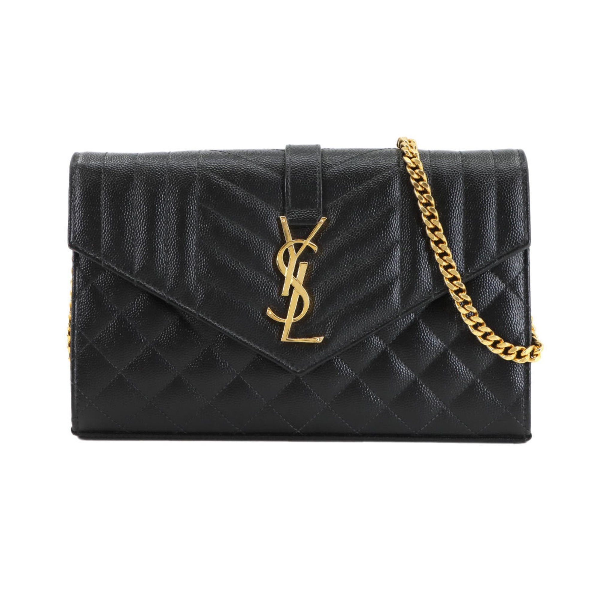 Saint Laurent Cassandre Chain Wallet, black leather with gold hardware (product number 620280).