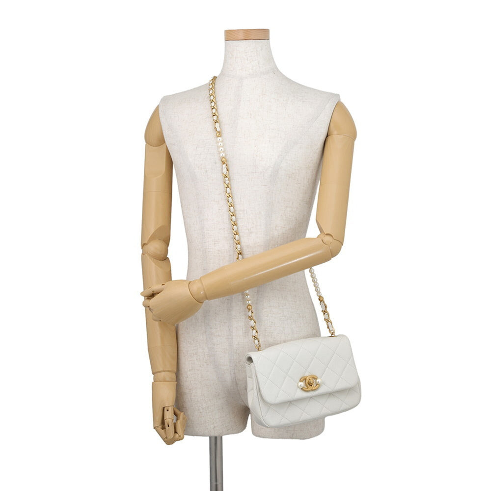 Chanel Chain Shoulder Bag, Matelassé, Coco Mark, Lambskin, White, Handbag, Women's, CHANEL — Like New