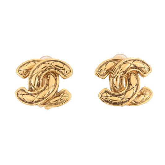 CHANEL Coco Mark Matelasse Metal Earrings
