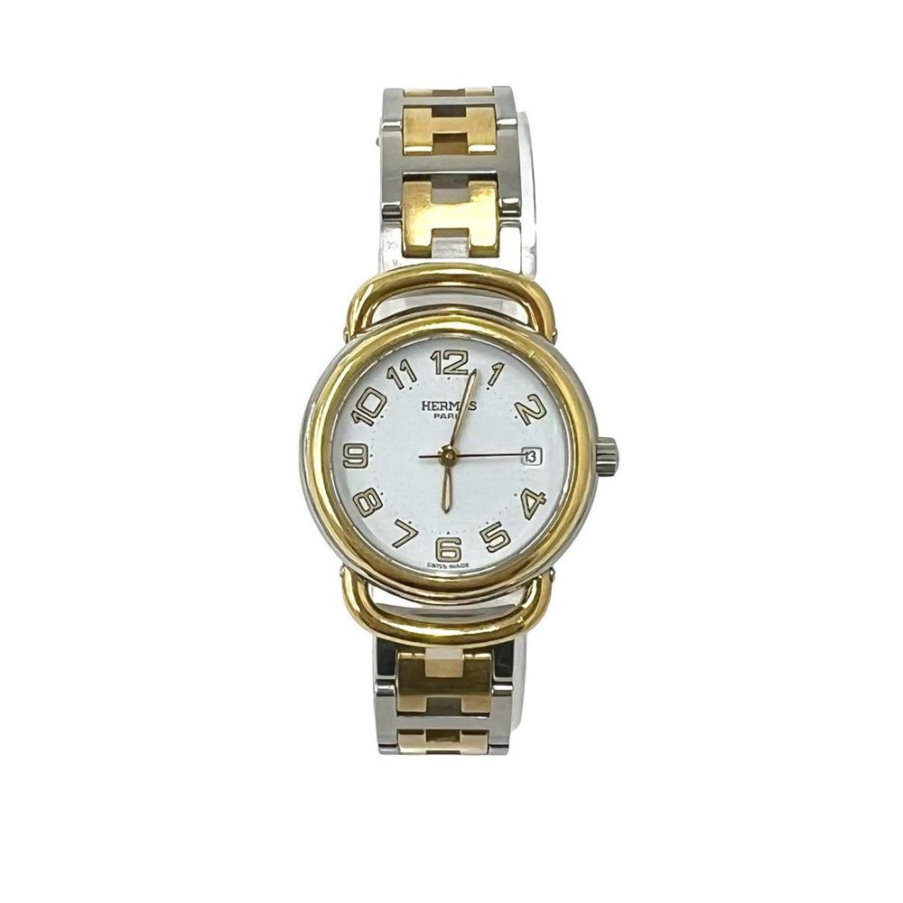HERMES Pullman Stainless Steel GP Quartz Wristwatch Gold Silver 25057 — Good