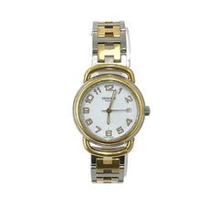 HERMES Pullman Stainless Steel GP Quartz Wristwatch Gold Silver 25057 — Good