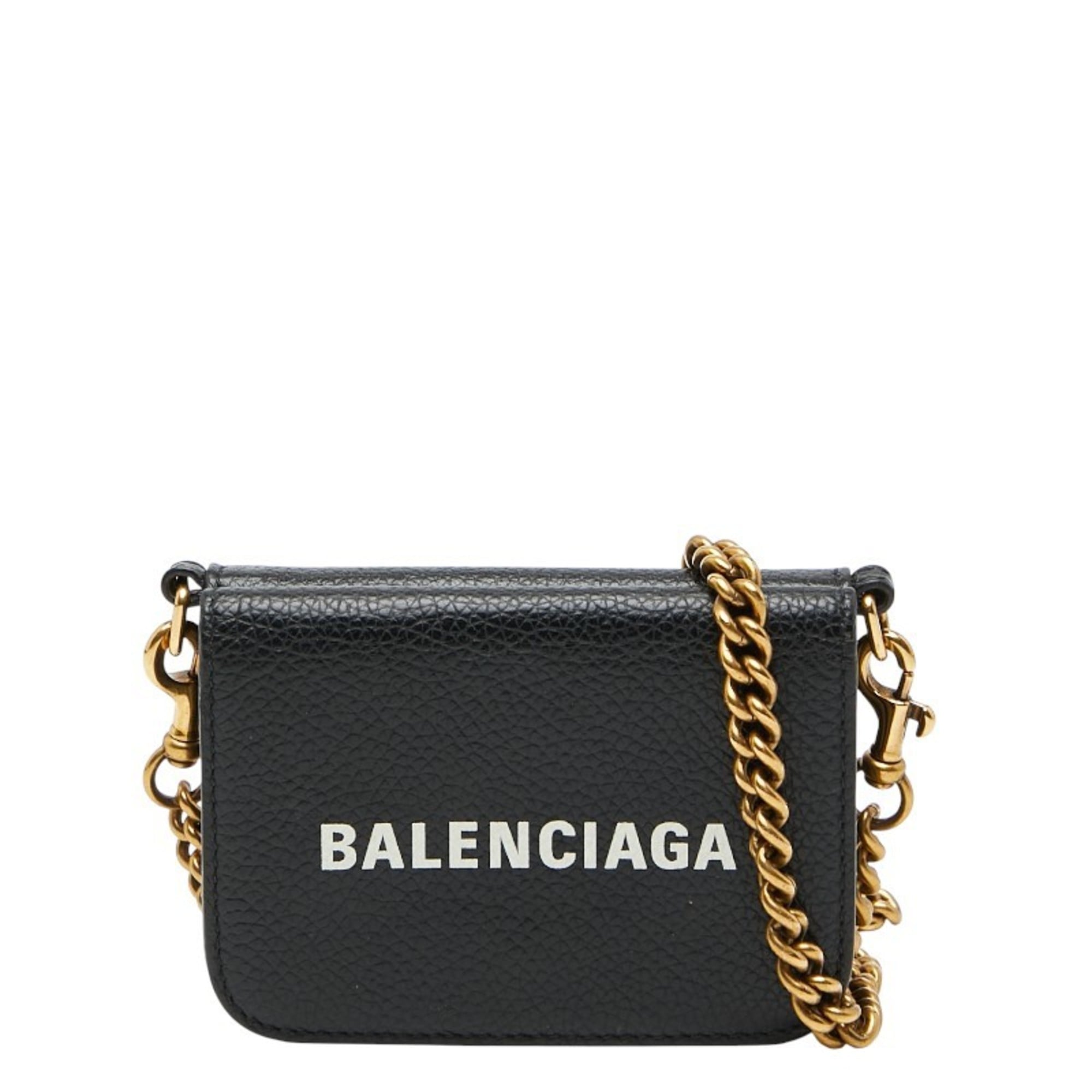 Balenciaga Chain Mini Wallet 618145 Black Leather Women's BALENCIAGA