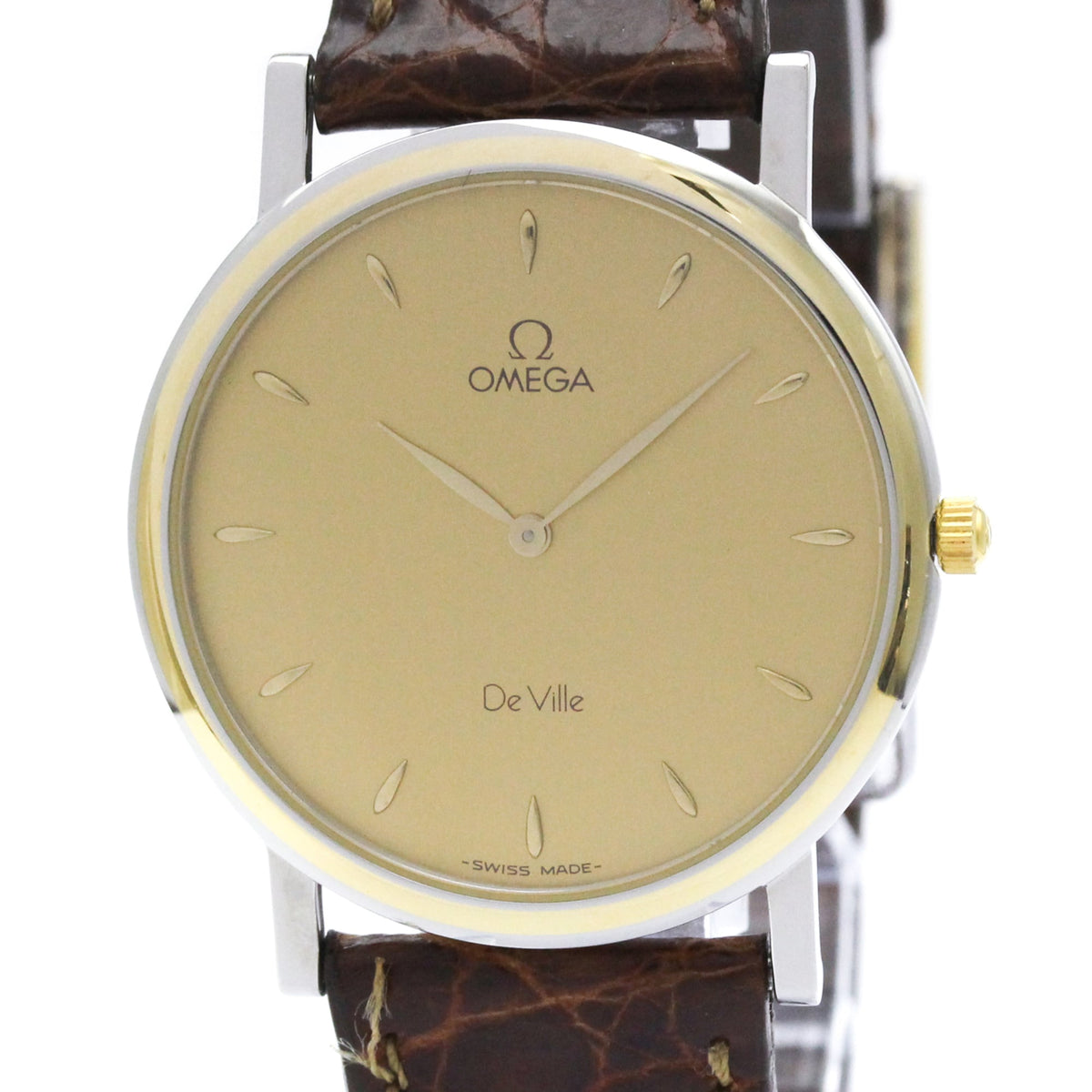 OMEGA De Ville Prestige Quartz Gold Plated Mens Watch 7400.11 Polished — Very Good