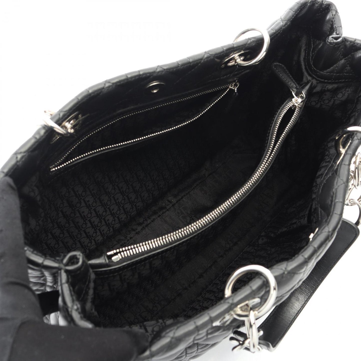 Christian Dior Dior Lady Cannage Tote Bag, Leather, Women's, Black