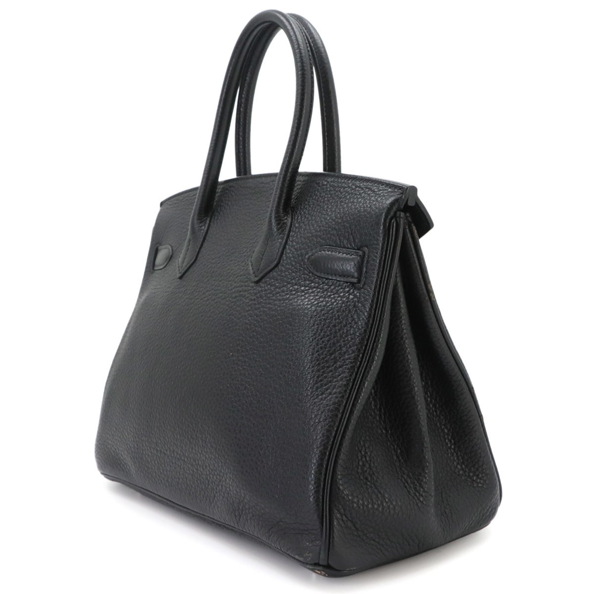 Hermes Birkin 30, Taurillon Clemence leather, black, handbag, □R stamp, silver hardware — Like New
