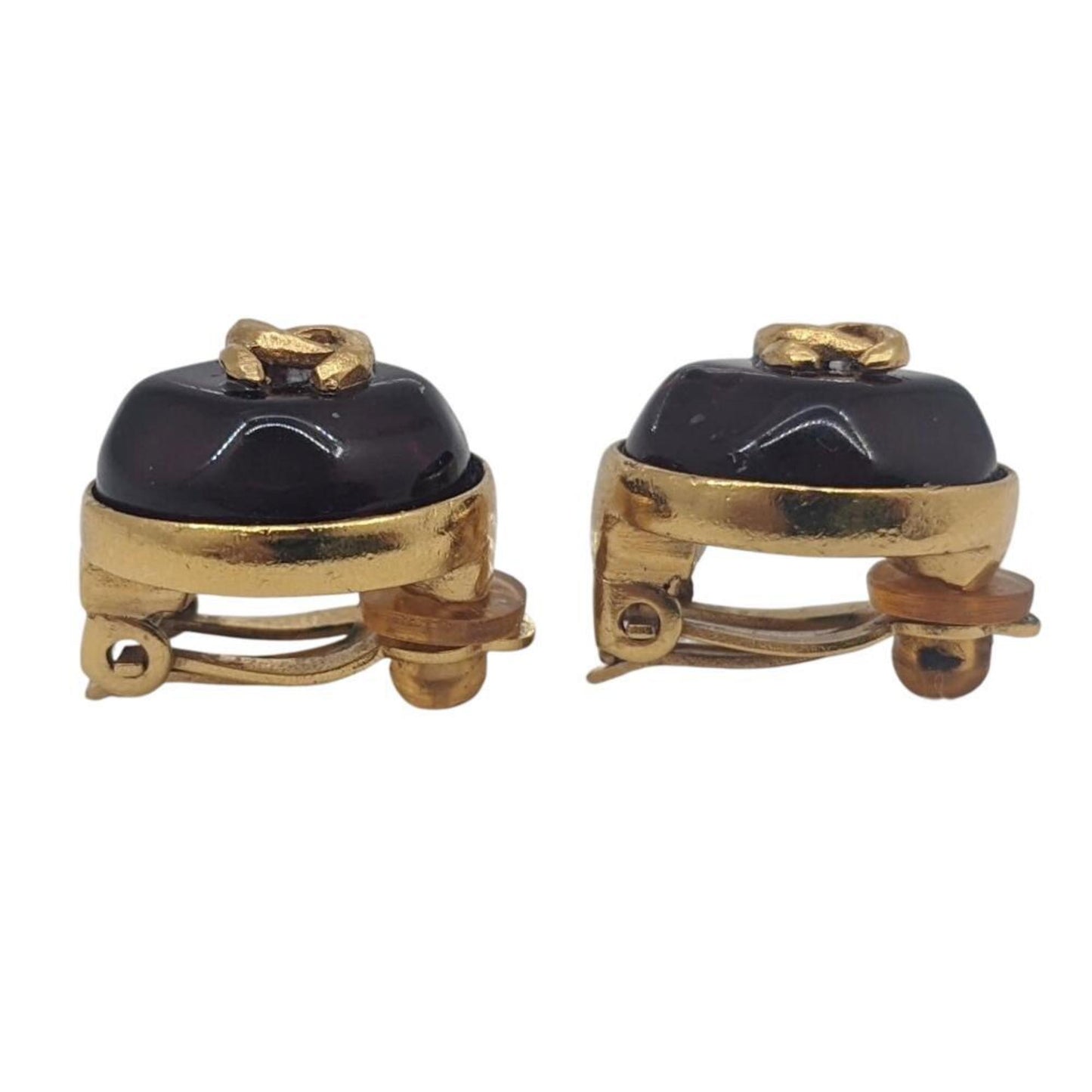 CHANEL Coco Round Earrings with Red Stone, GP 99P, Gold, Red, Women's