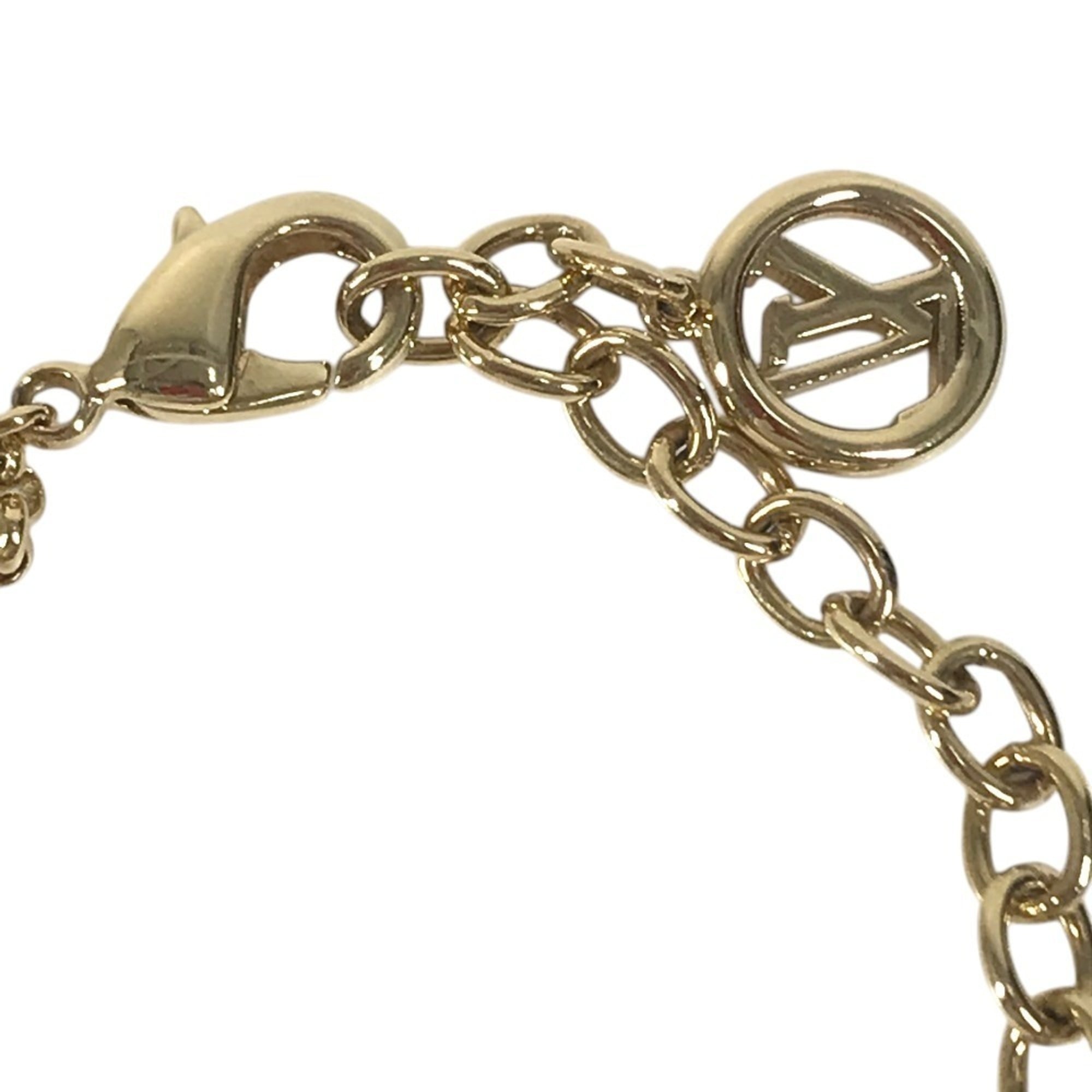 LOUIS VUITTON M1683A Bangle Accessory, Double Strand, Ladies' LV Metal Strass Faux Pearl Rhinestone Chain Bracelet, Metal, Men's & Women's, Gold — Like New