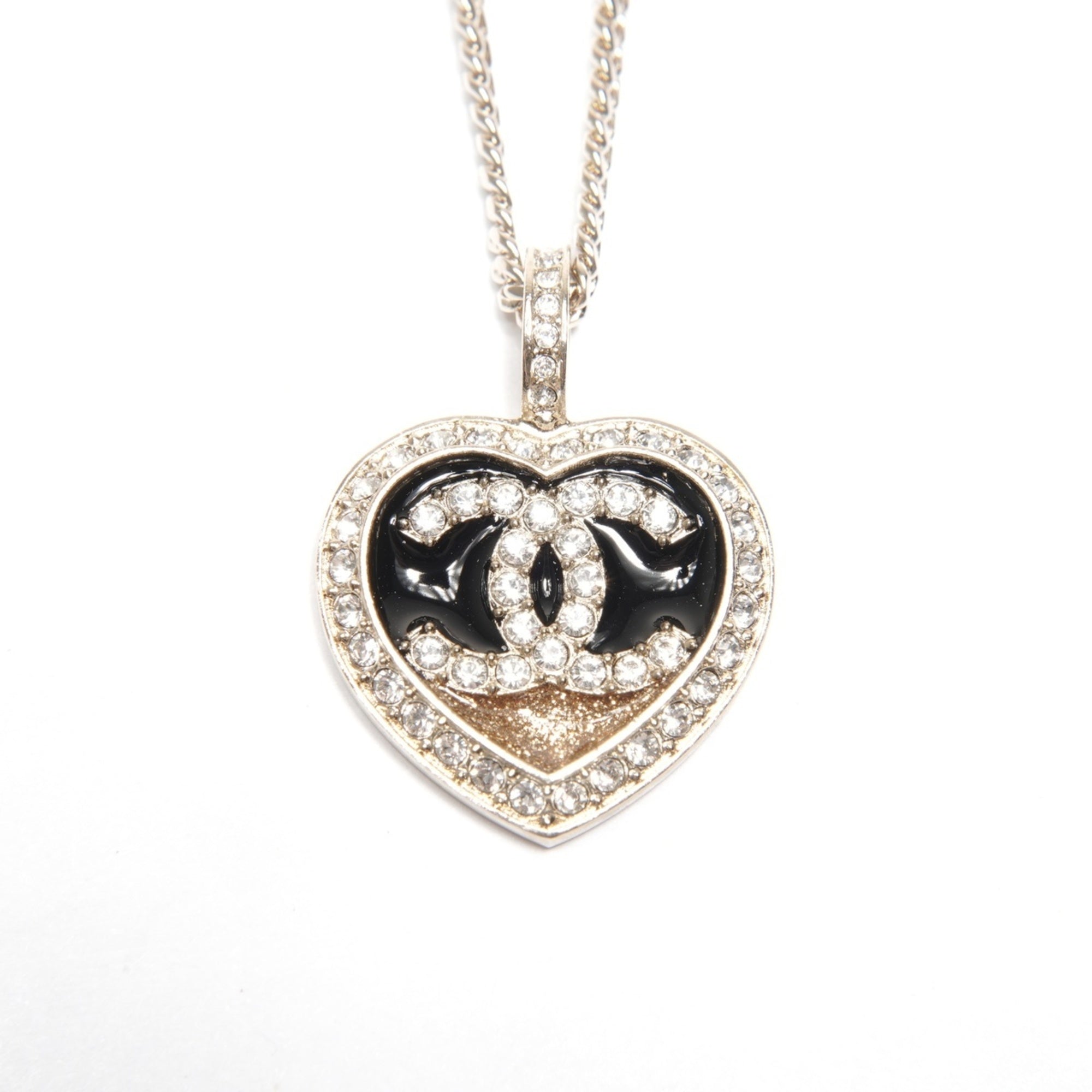 CHANEL C23B Coco Mark Heart Rhinestone Necklace Gold WS25122 — Like New