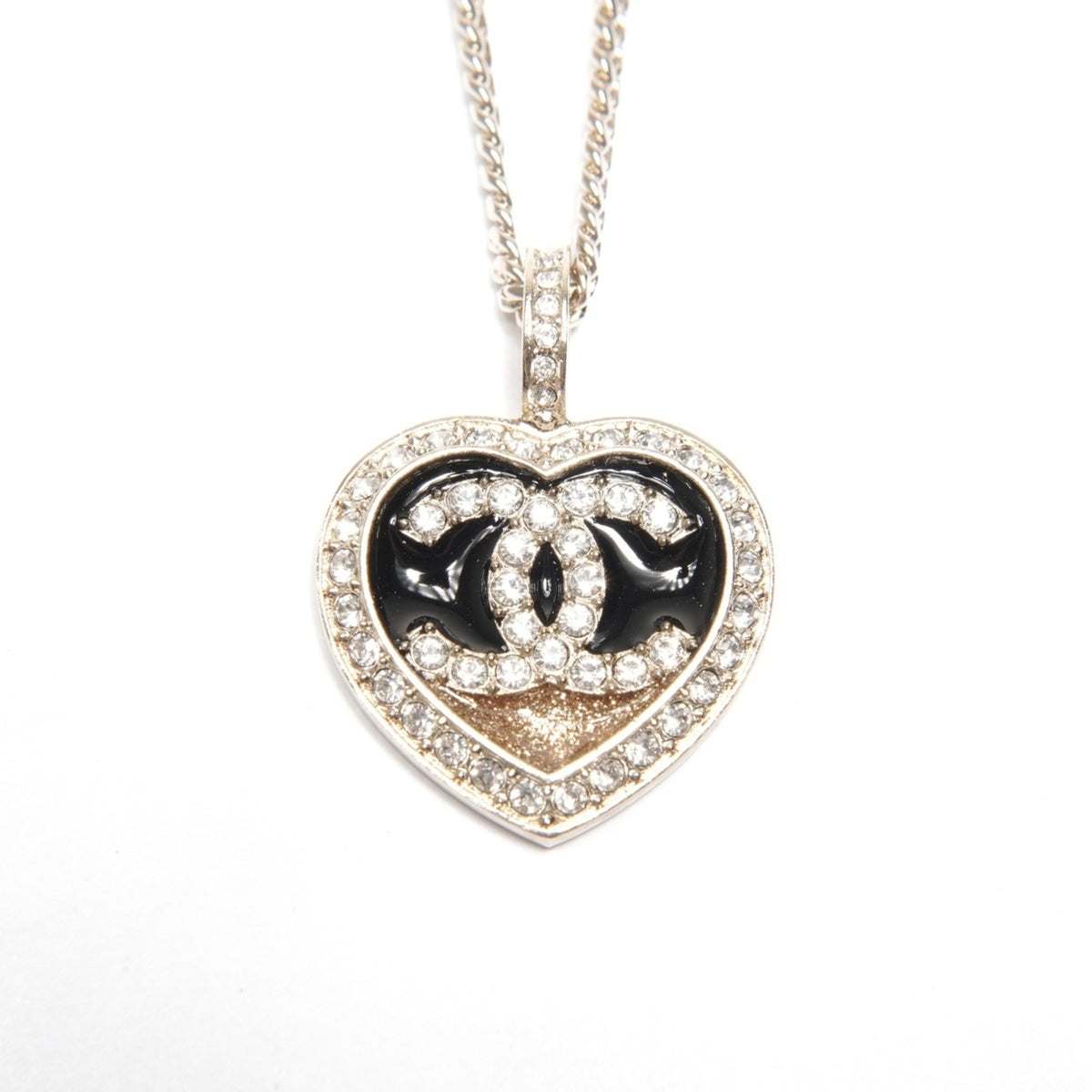 CHANEL C23B Coco Mark Heart Rhinestone Necklace Gold WS25122 — Like New