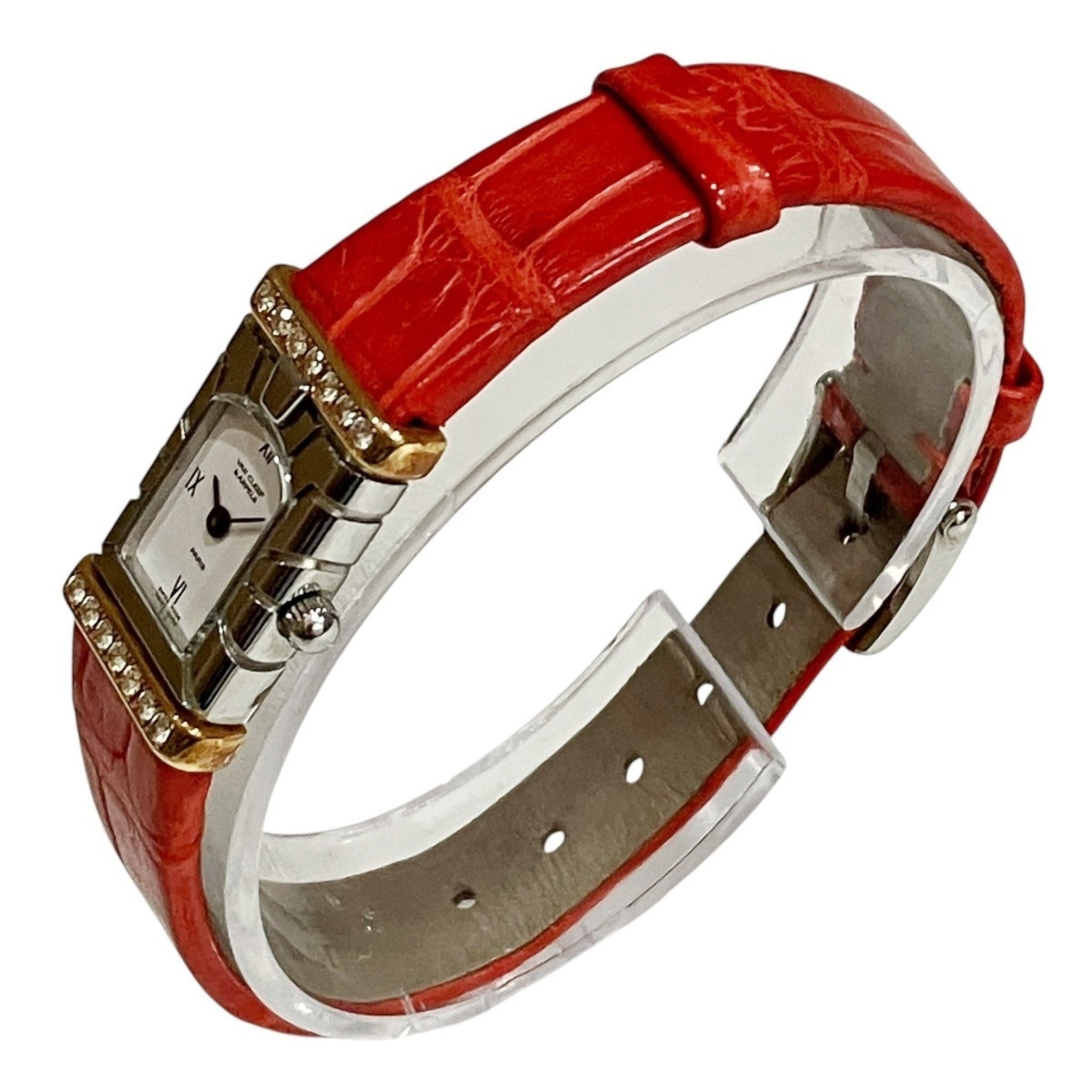 Van Cleef & Arpels Facade Watch, Total Weight 12.9g, Stainless Steel, Genuine Leather Strap, Quartz Movement, White Dial, 531963T5 — Good