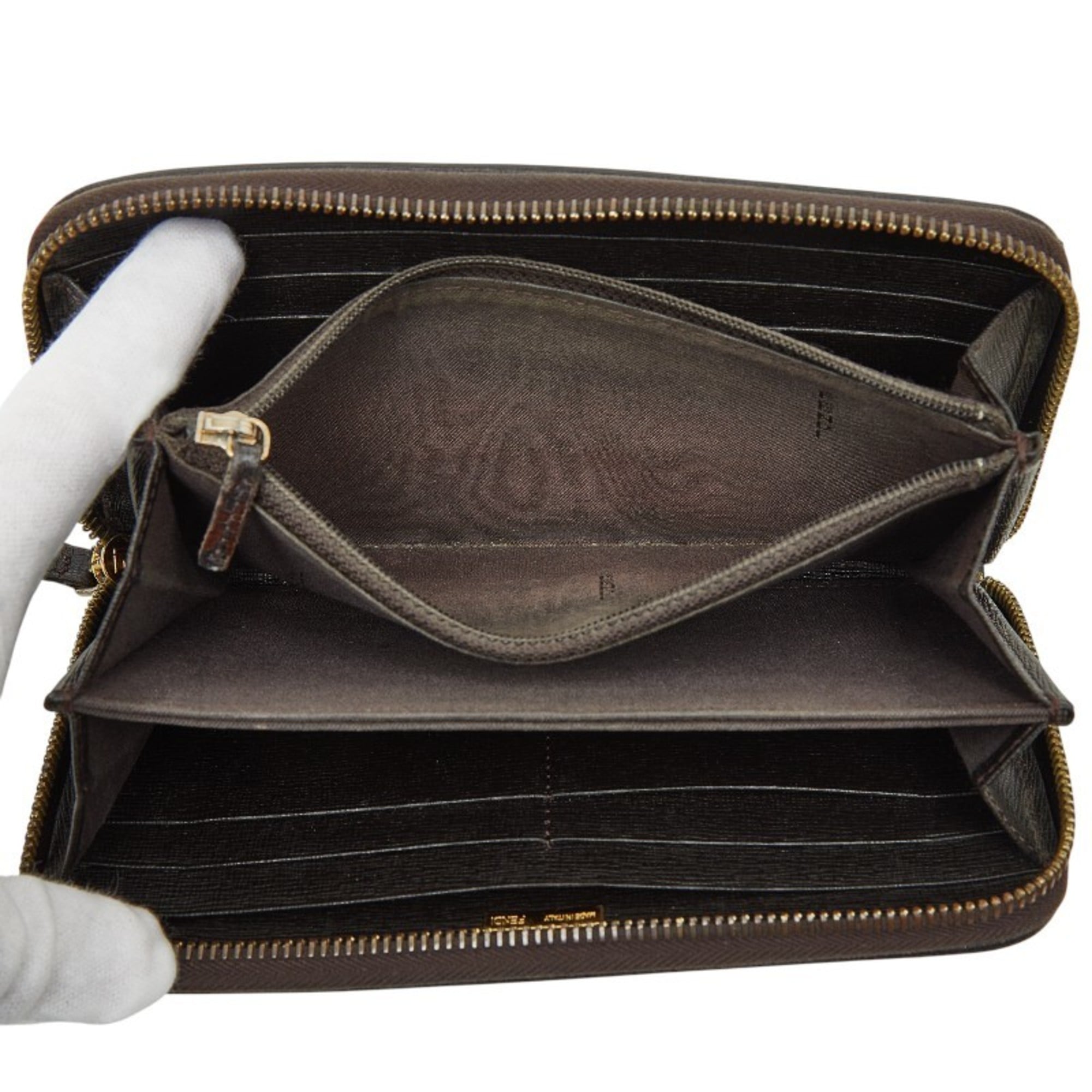 Fendi Zucca Round Zip Long Wallet 8M0299 Brown Women's FENDI