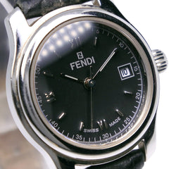 Fendi Olologi Women's Watch, 210L Stainless Steel x Leather Strap, Quartz Analog, Black Dial, Women's — Good
